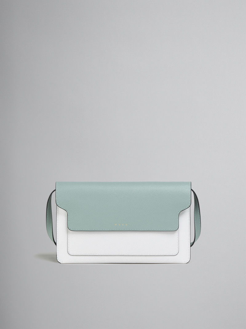 TRUNK CLUTCH IN LIGHT GREEN WHITE AND BROWN SAFFIANO LEATHER 1