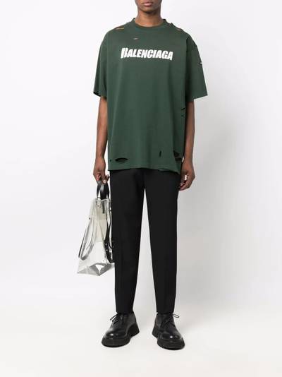 BALENCIAGA distressed logo-print T-shirt outlook