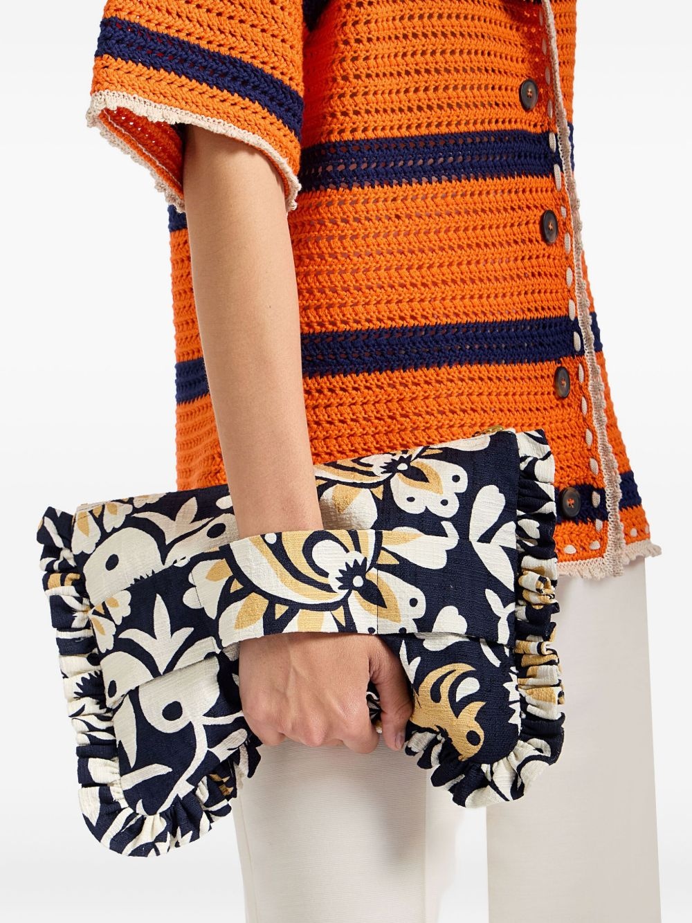 floral-print ruffled clutch bag - 2