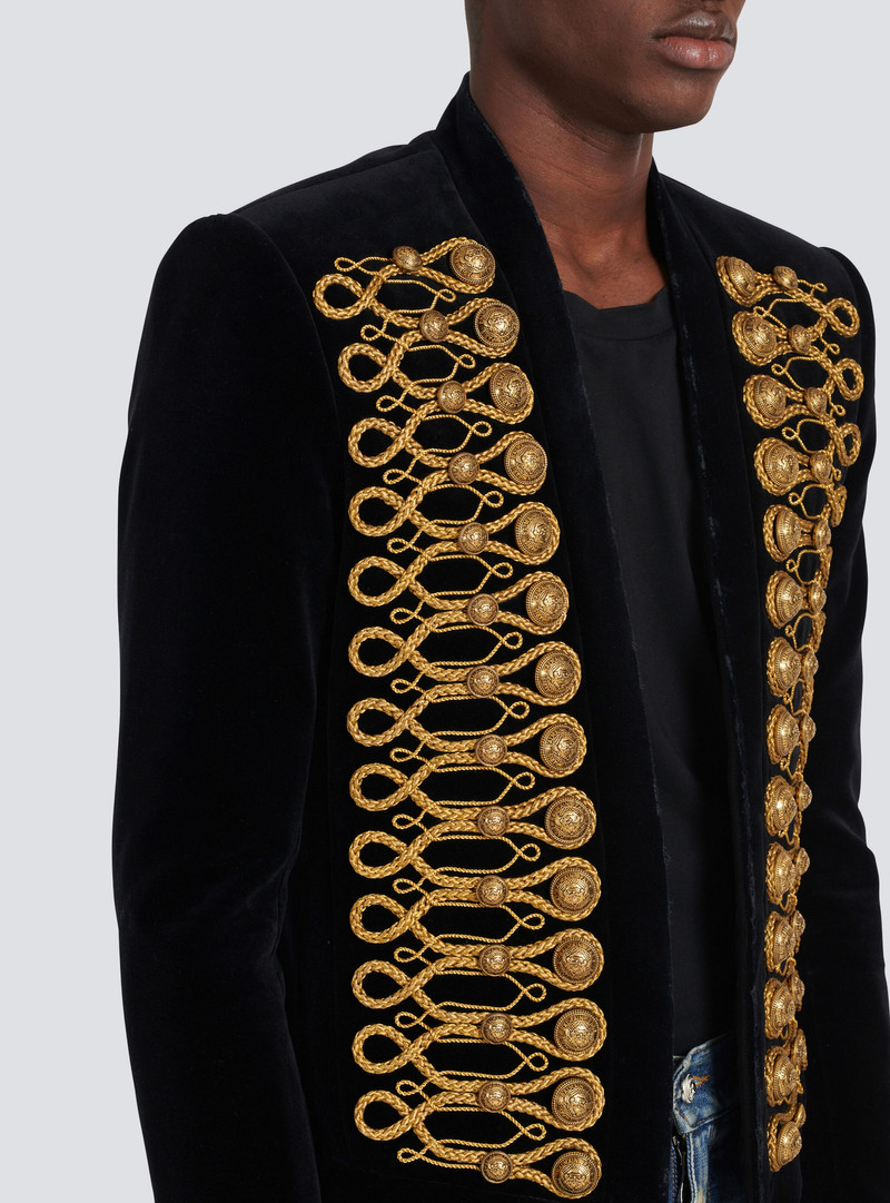 Balmain Velvet Brandenburg spencer jacket with golden embroidery outlook