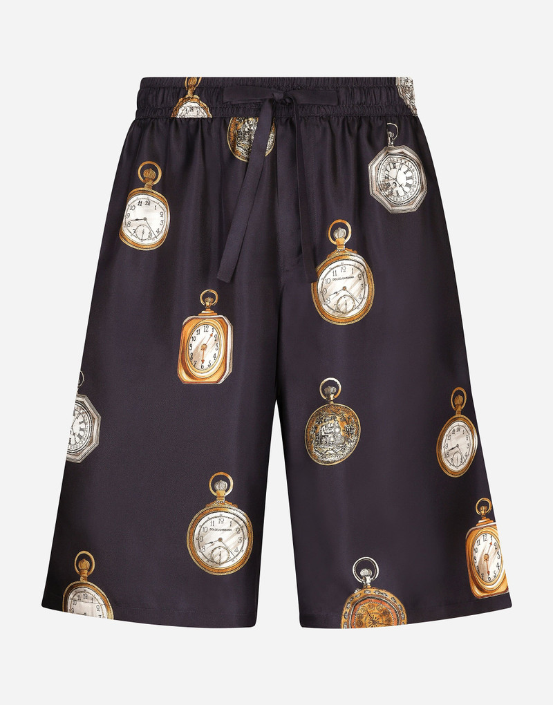 Watch-print silk jogging shorts 1