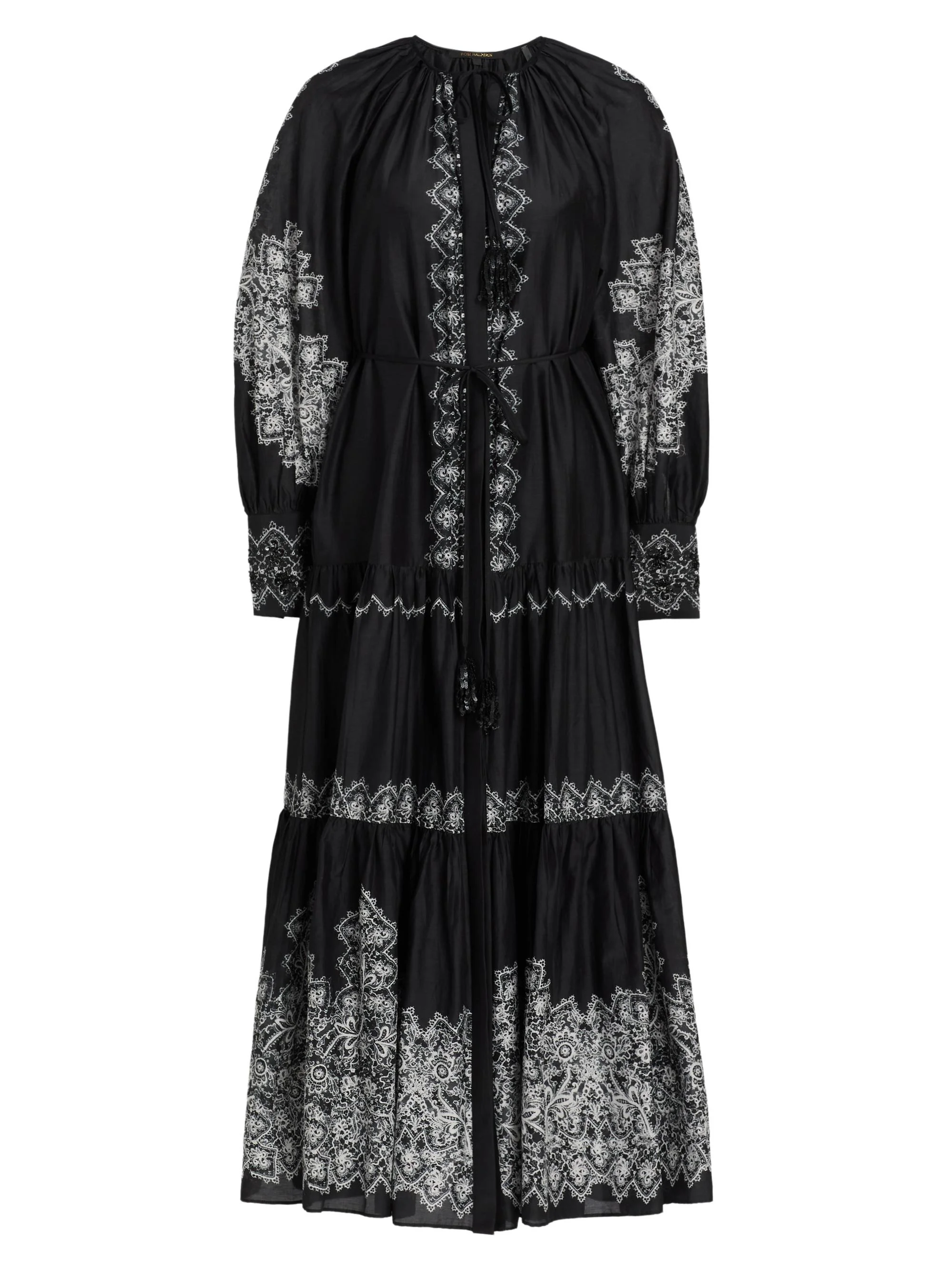 Women's Lauryn Lace Print Cotton-Silk Maxi Dress - Black - 1