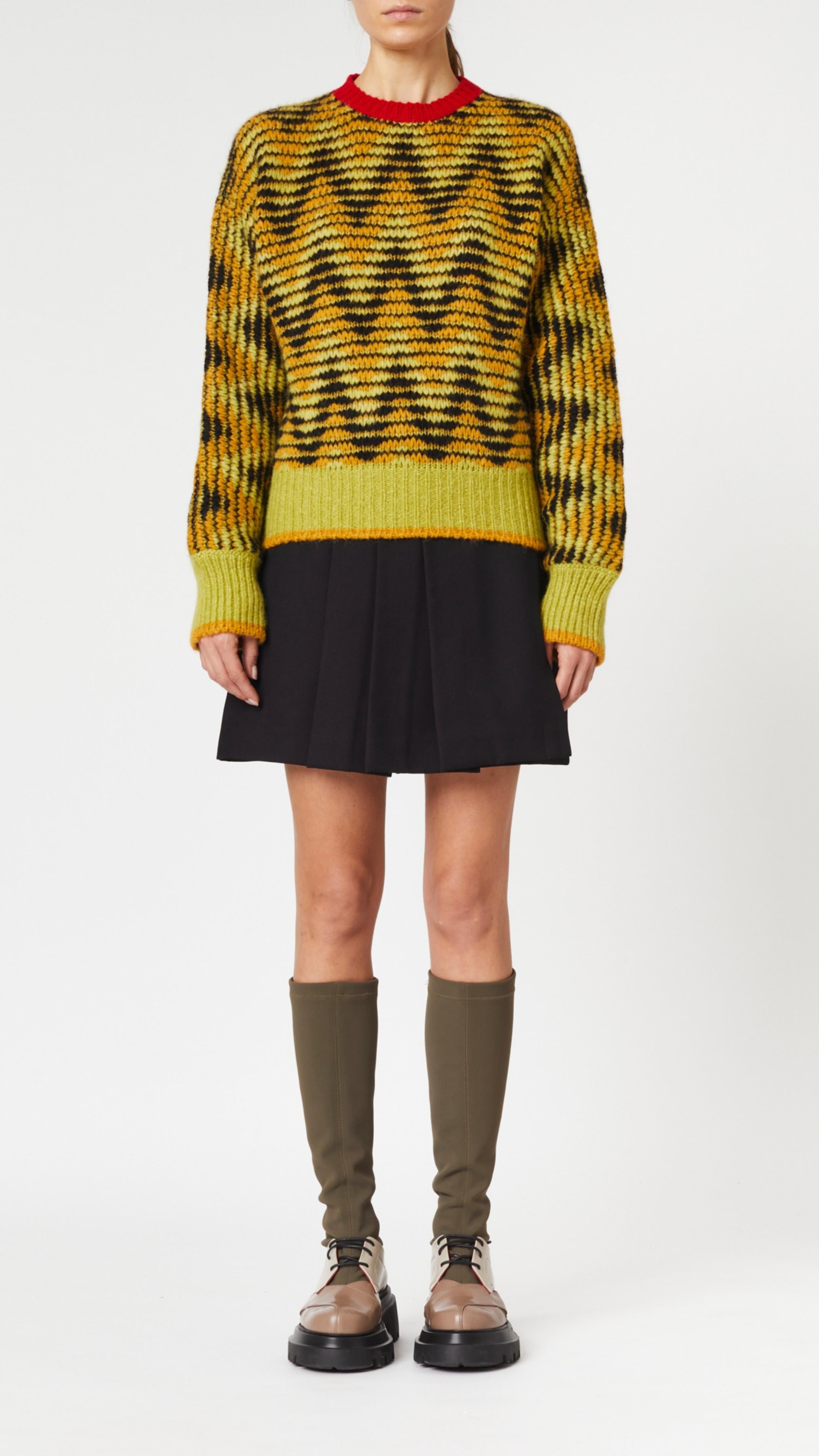 Long Sleeve Jacquard Knit Sweater - 1