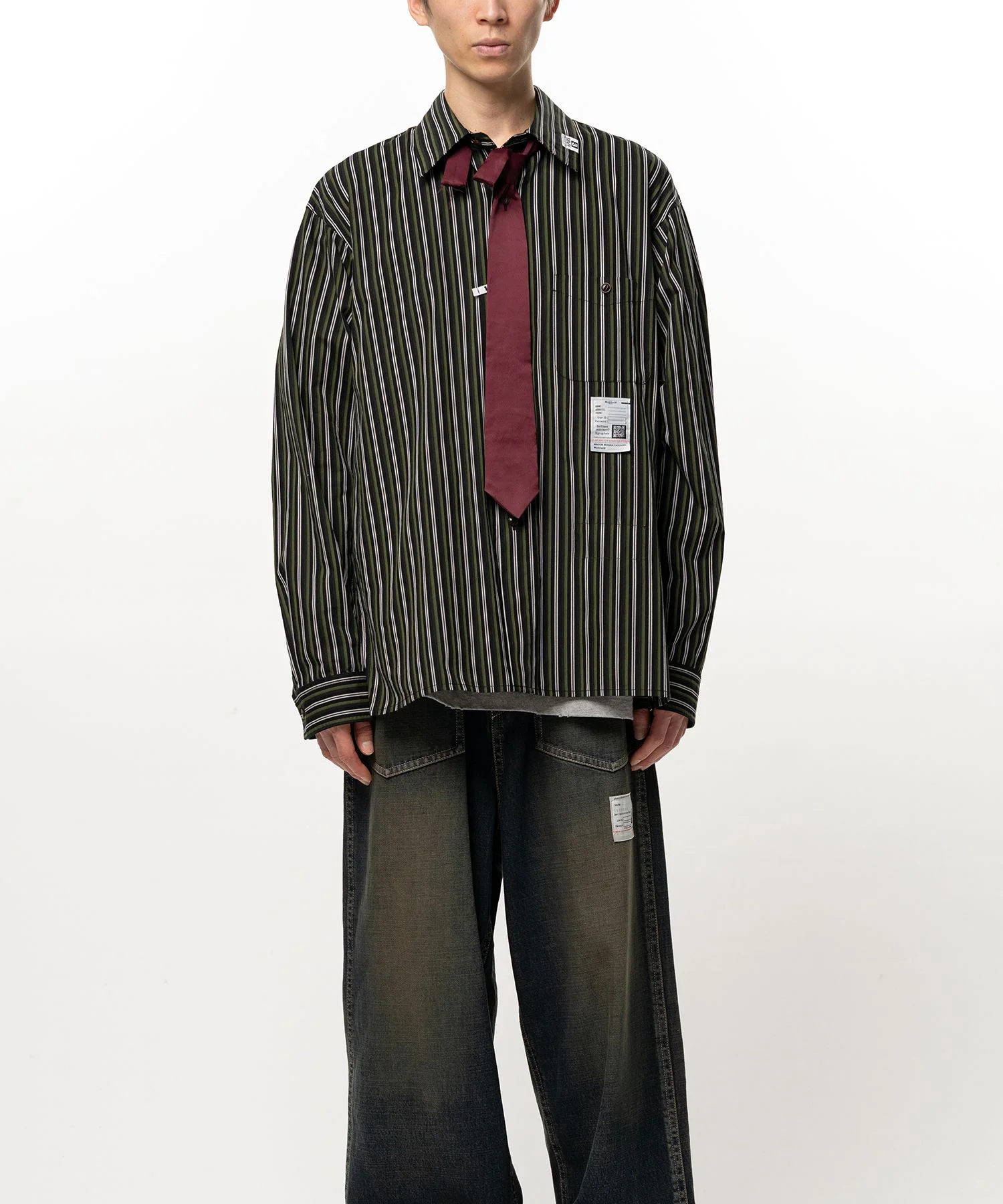 Attached Tie Long Sleeve Shirt - 1