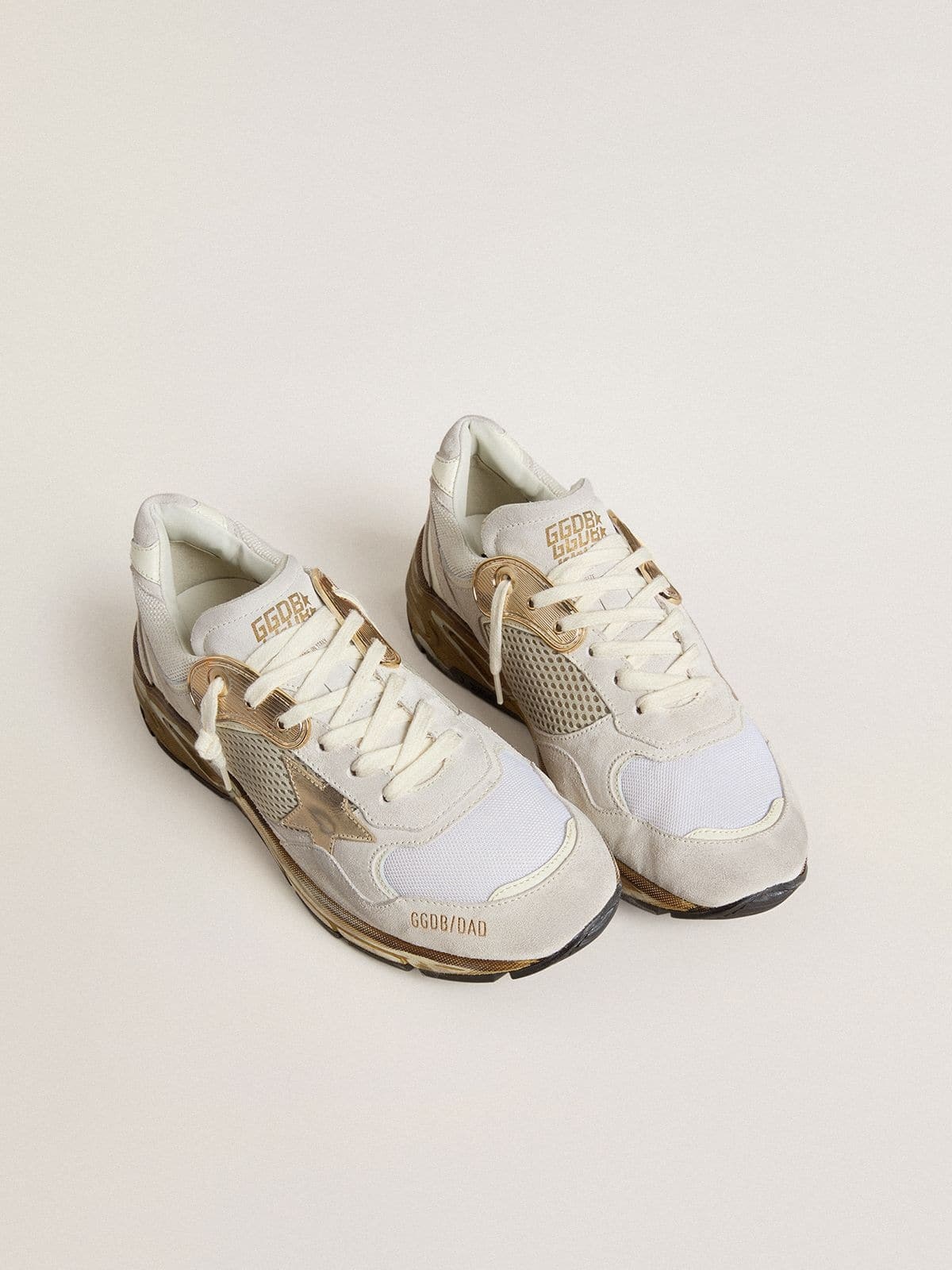 Women's Dad-Star in mesh and white suede with gold foiled star - 2