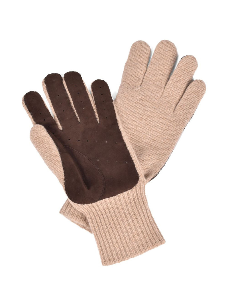 Brunello Cucinelli leather-panel knitted gloves outlook