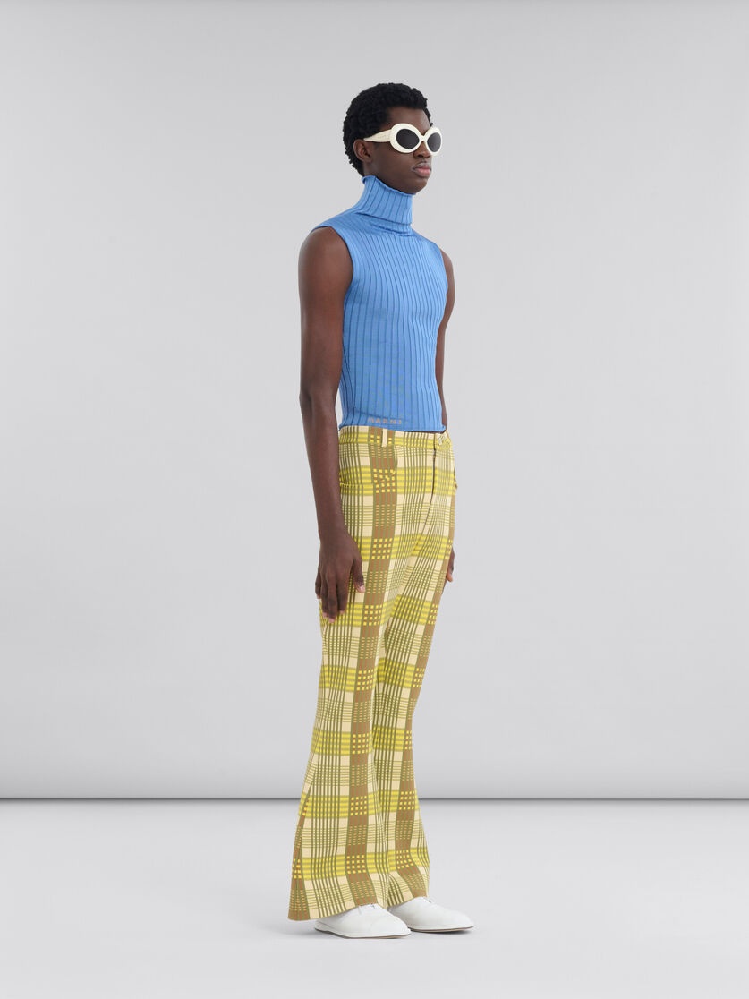 YELLOW AND GREEN CHECKED TECHNO KNIT TROUSERS - 5