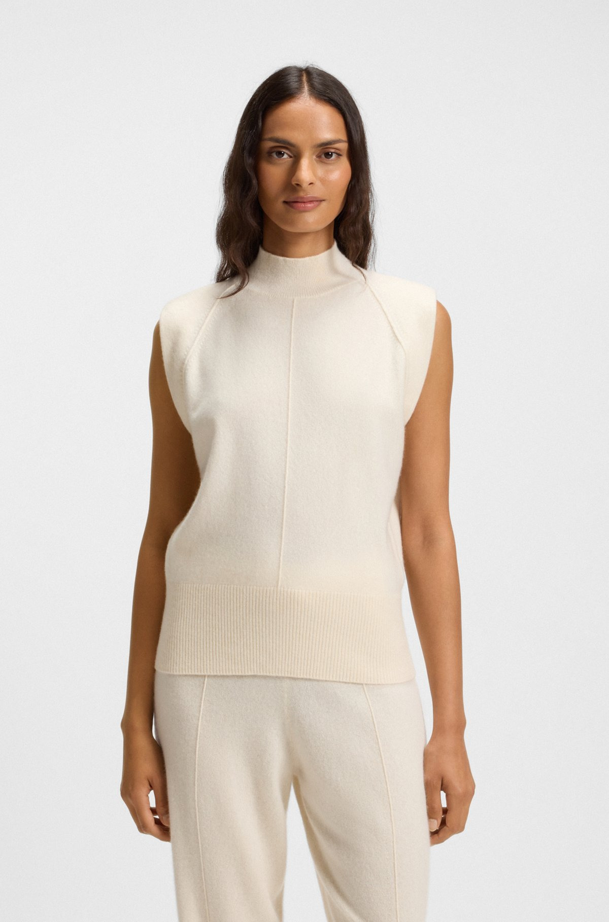 SLEEVELESS KNITTED TOP IN CASHMERE WITH SHOULDER PATCHES - 2