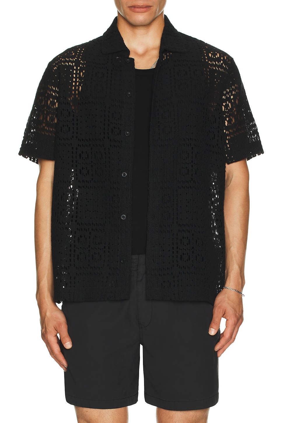 Knit Crochet Short Sleeve Button Down Shirt - 2