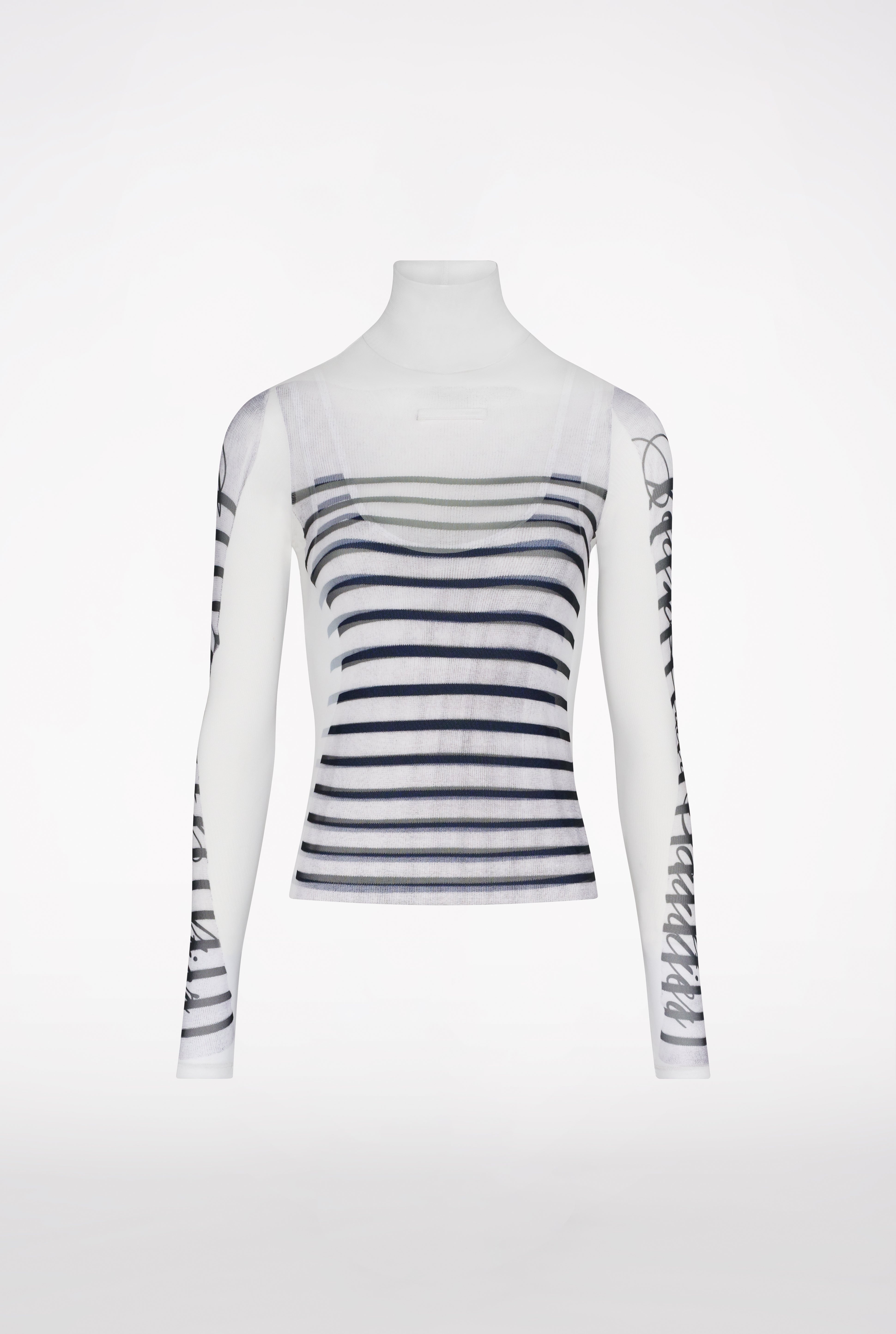 JEAN PAUL GAULTIER Women Printed "Feathers Mariniere" Spandex And Mesh Longsleeve Top - 1