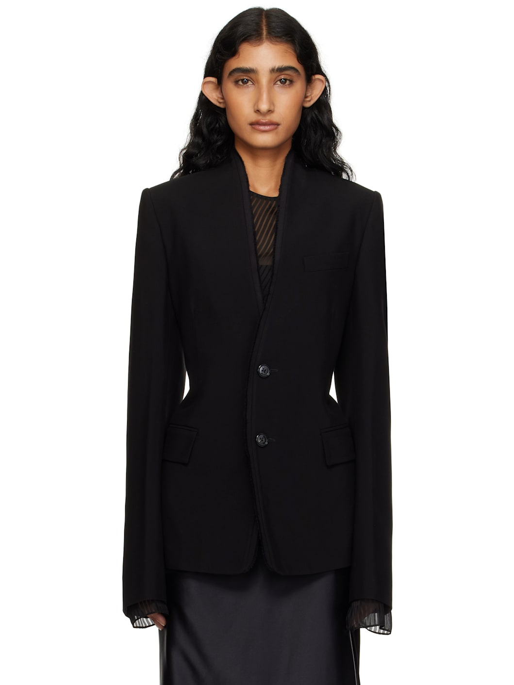 Black Sady Collarless Fitted Blazer - 1
