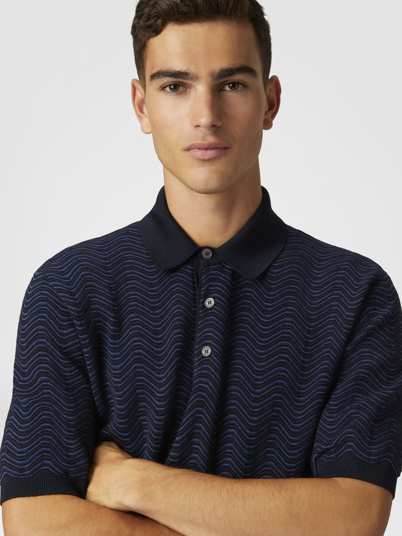 Virgin wool and viscose polo shirt with wave motif 5