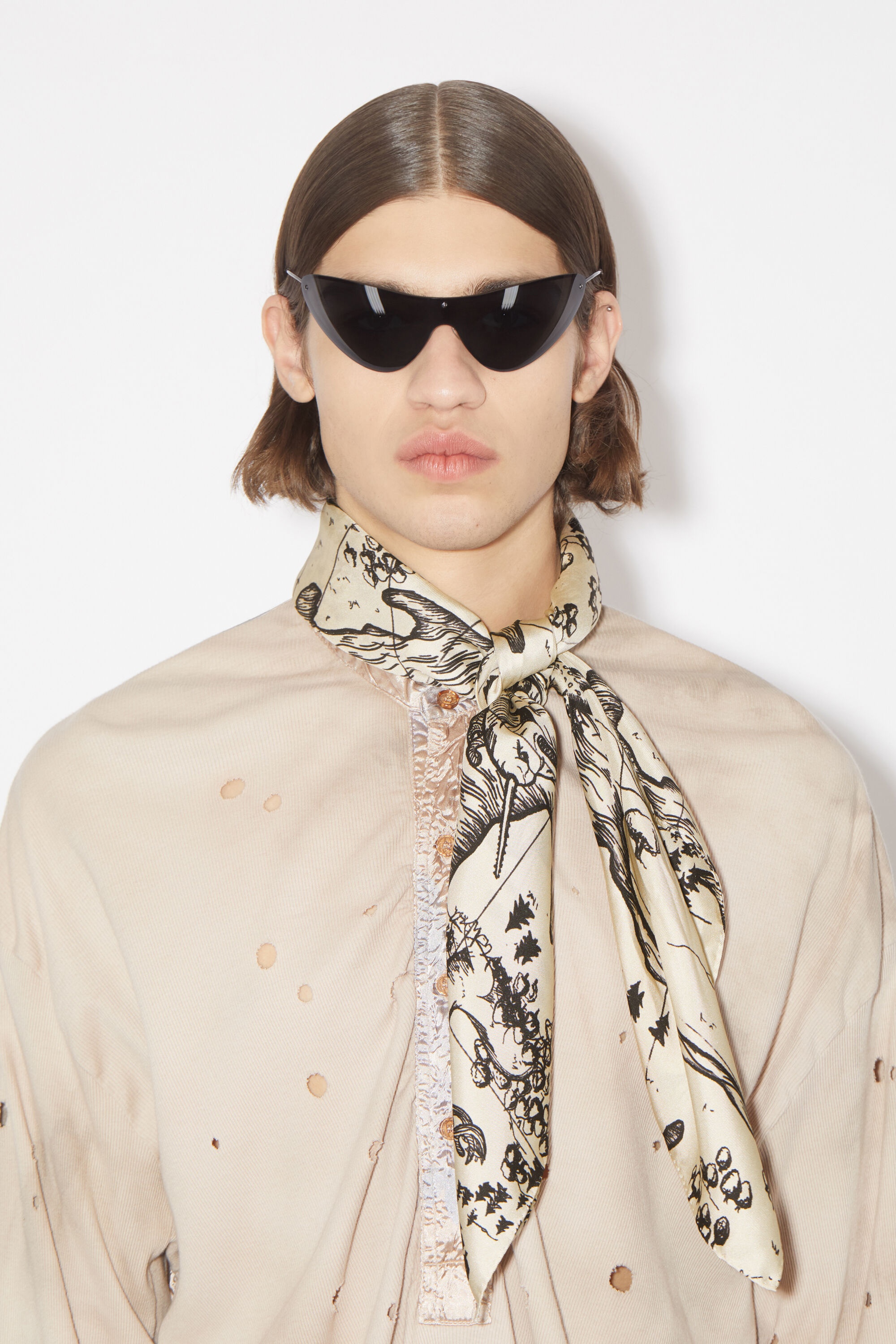 Stockholm print scarf - Cream white/black - 3