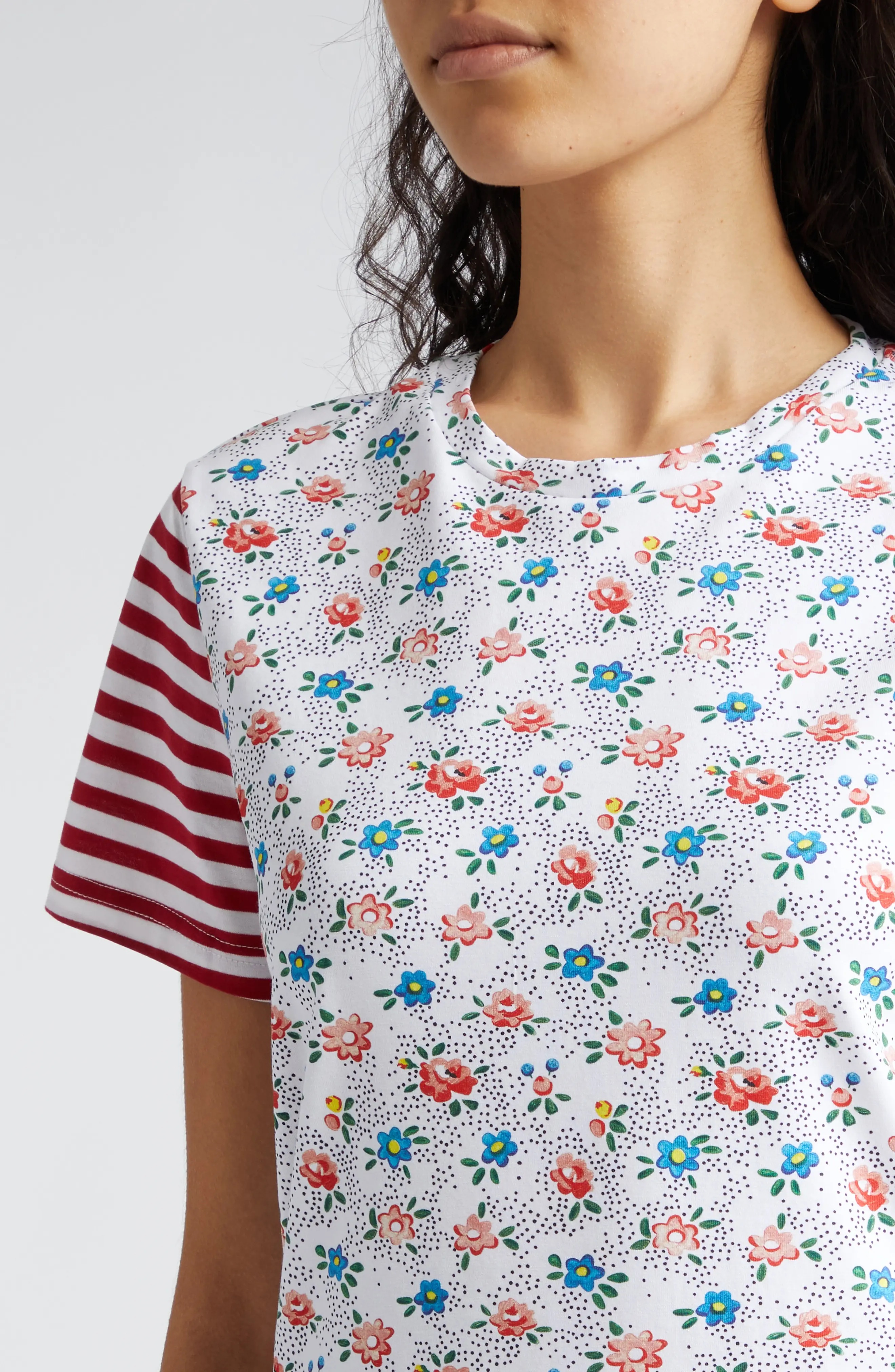 Floral Stripe Fitted Cotton Jersey T-Shirt - 4