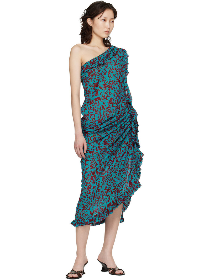 Dries Van Noten Blue & Burgundy Graphic Midi Dress outlook