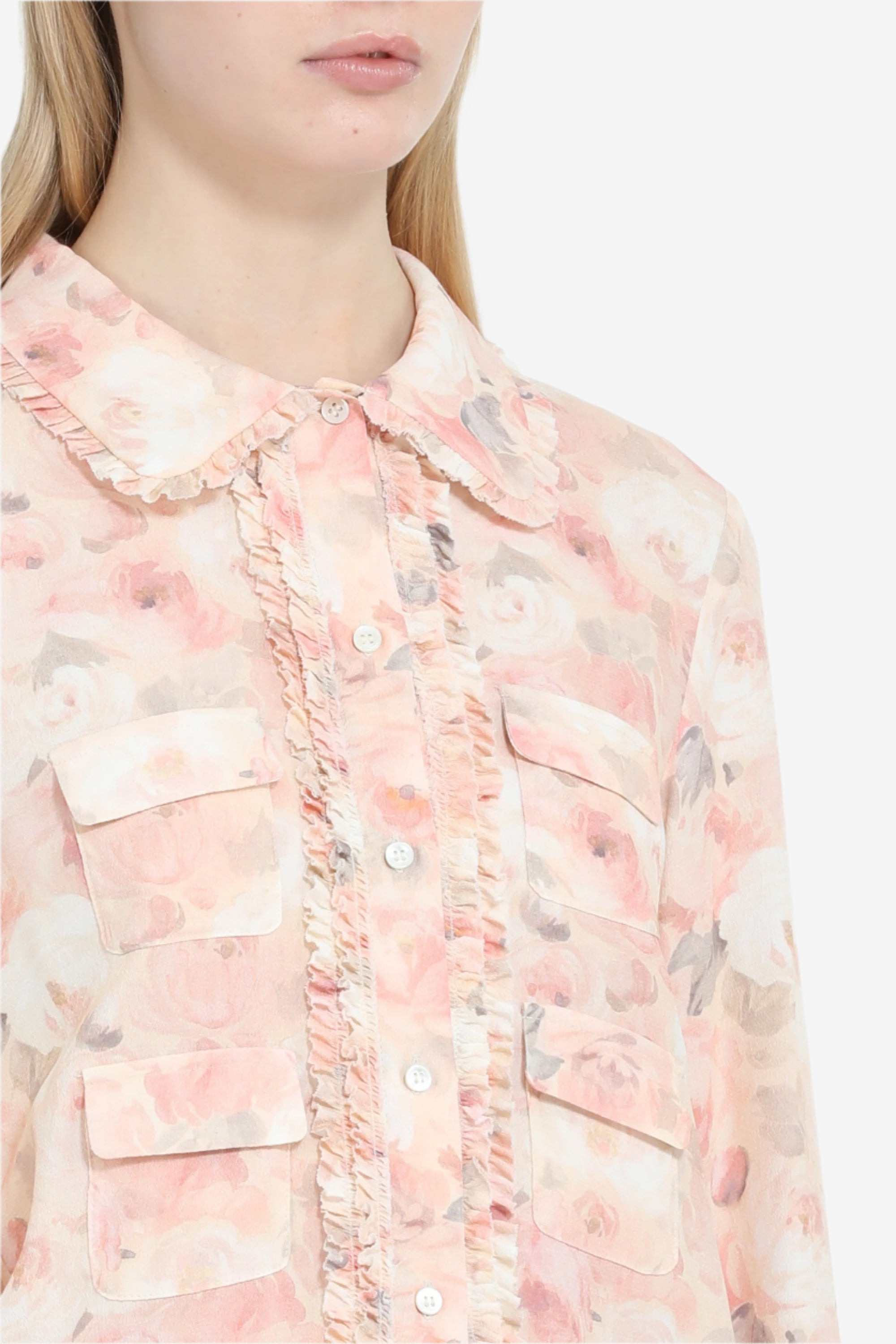 FLORAL PRINT SHIRT WITH MINI RUFFLES AND POCKETS - 5