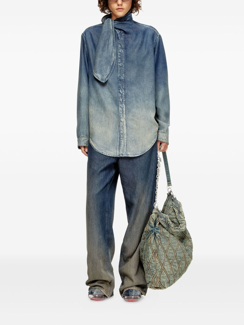 tie-neck denim blouse - 2