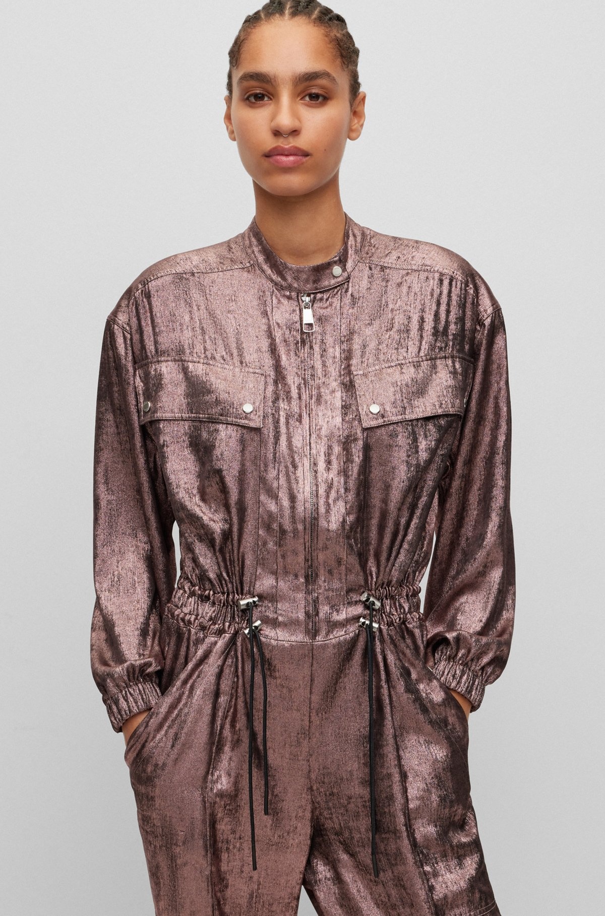 RELAXED-FIT JUMPSUIT IN METALLIC MATERIAL WITH ELASTIC WAIST - 5