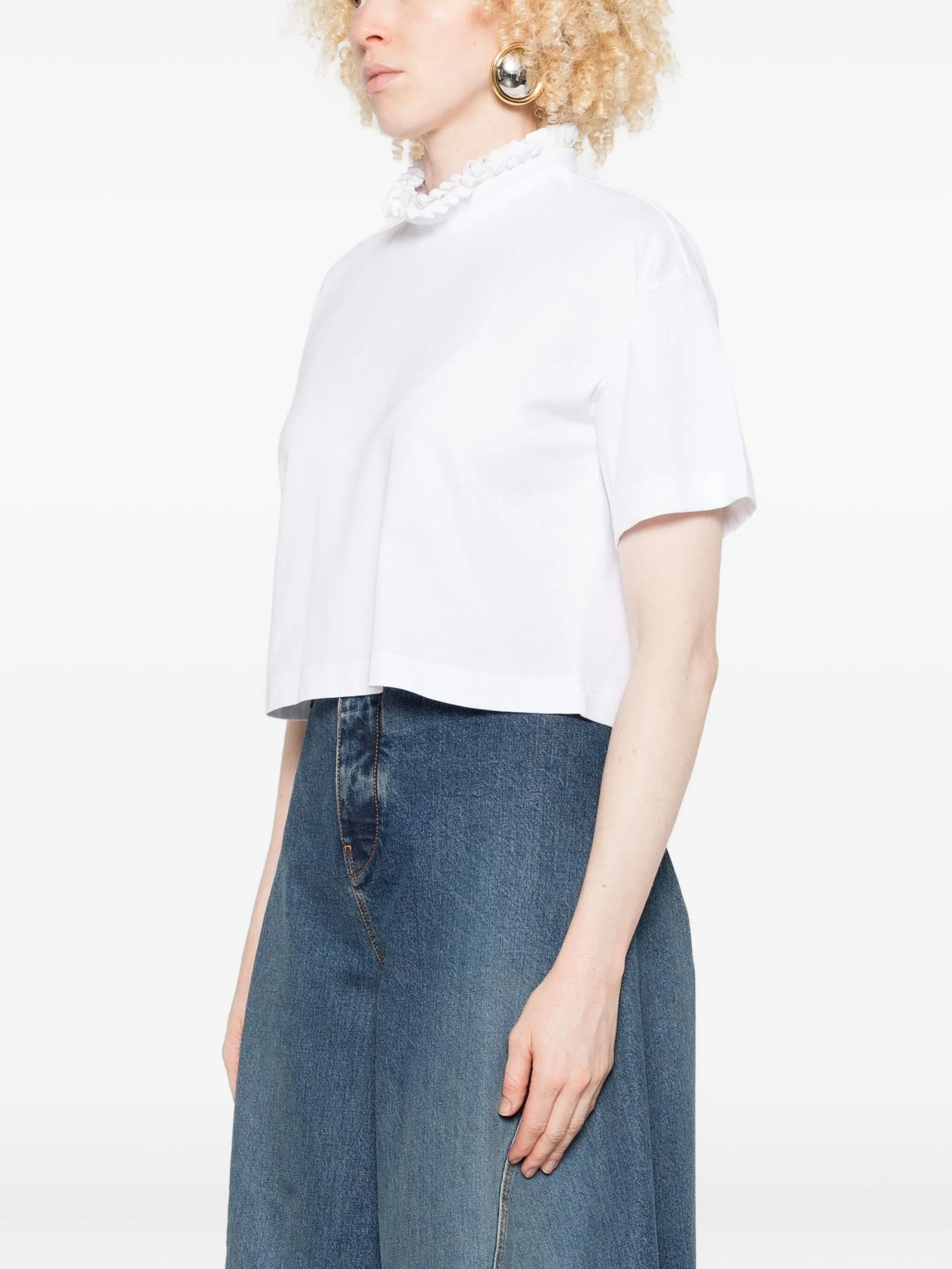 Alaïa Ruffled-neck Crop T-shirt - 2