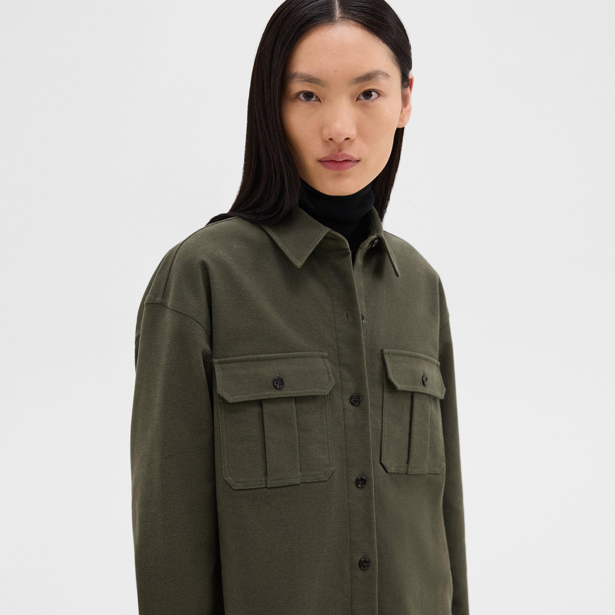 Oversized Military Shirt Dress in Moleskin Twill - 5