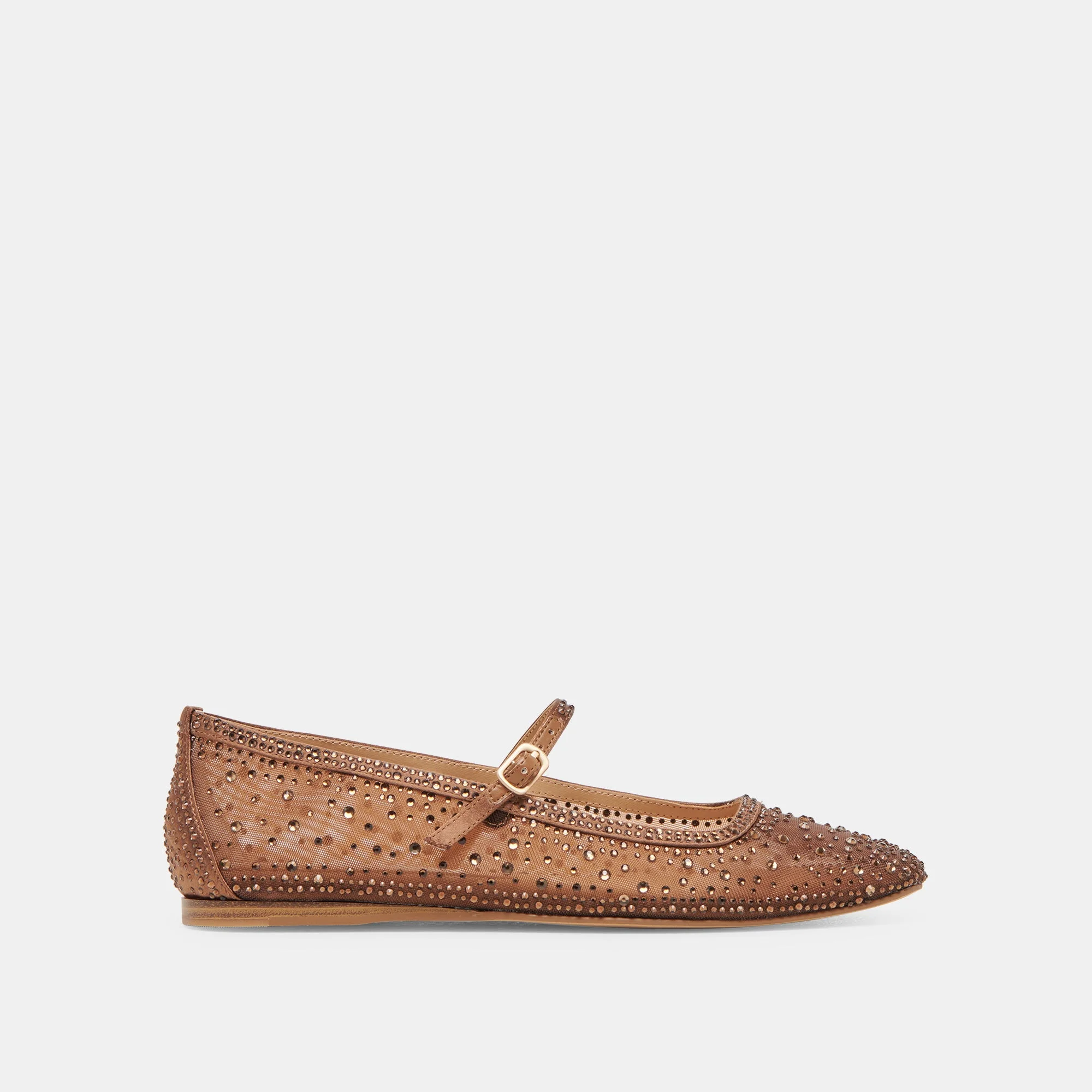 REYES CRYSTAL BALLET FLATS MID BROWN MESH - 1
