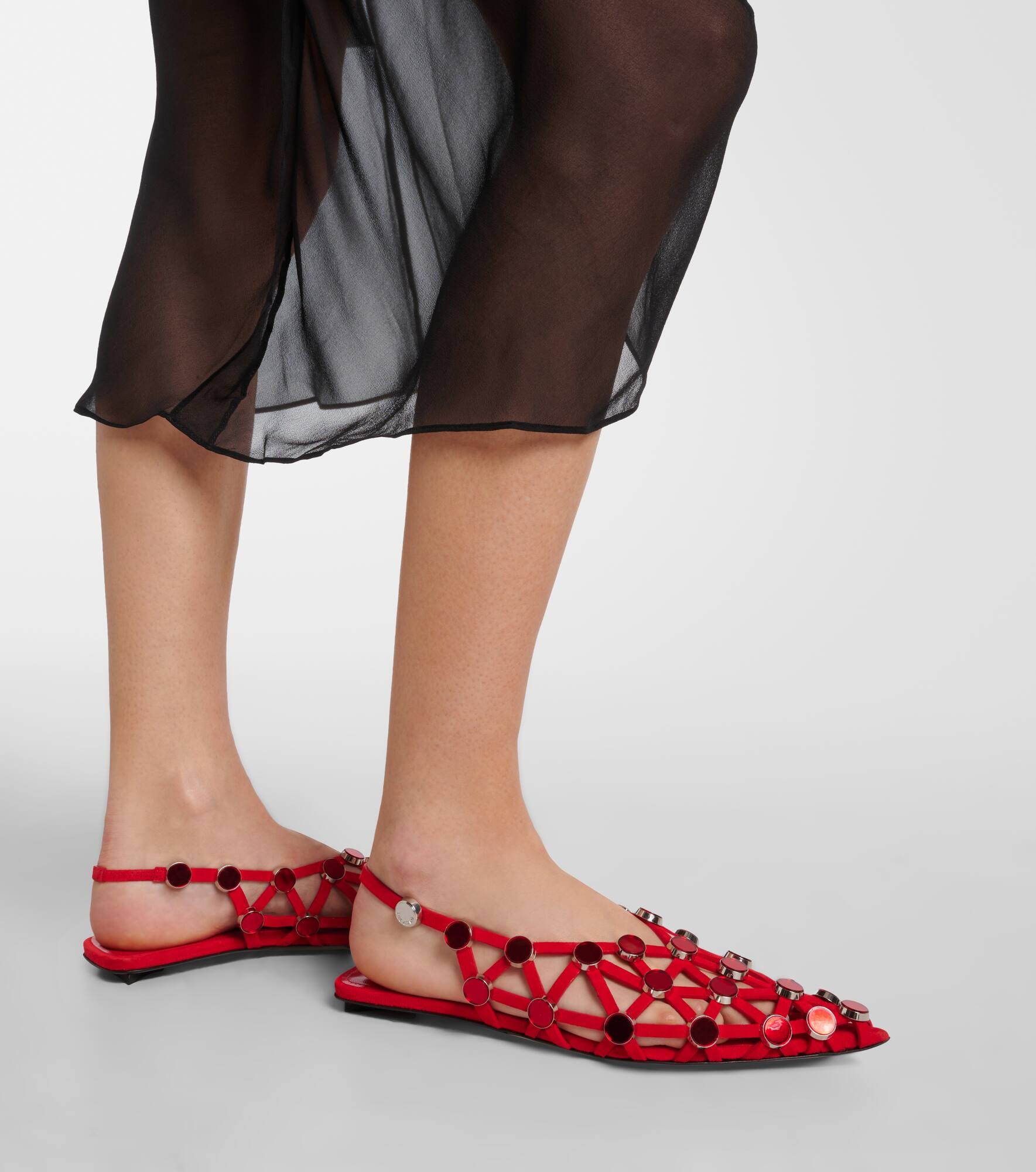 Grid studded leather ballet flats - 7