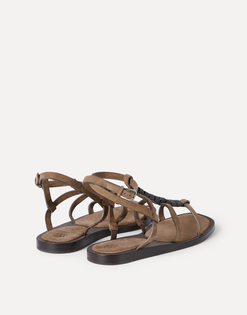 Brunello Cucinelli Suede sandals with precious straps outlook