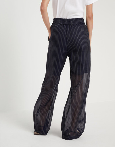 Brunello Cucinelli Cotton sparkling stripe gauze loose trousers outlook