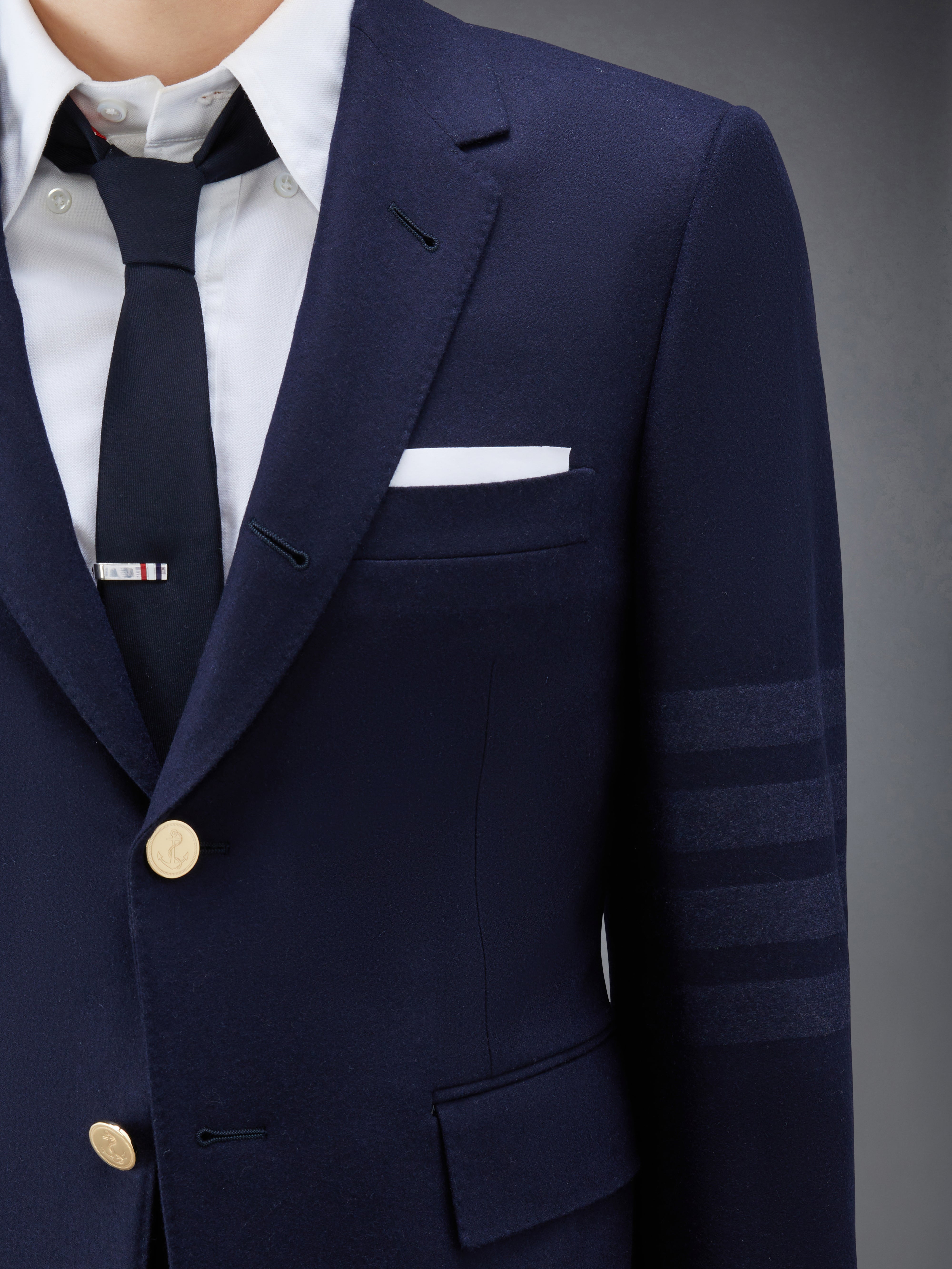 Navy Wool Cashmere Flannel Classic Tonal 4-Bar Sport Coat - 7