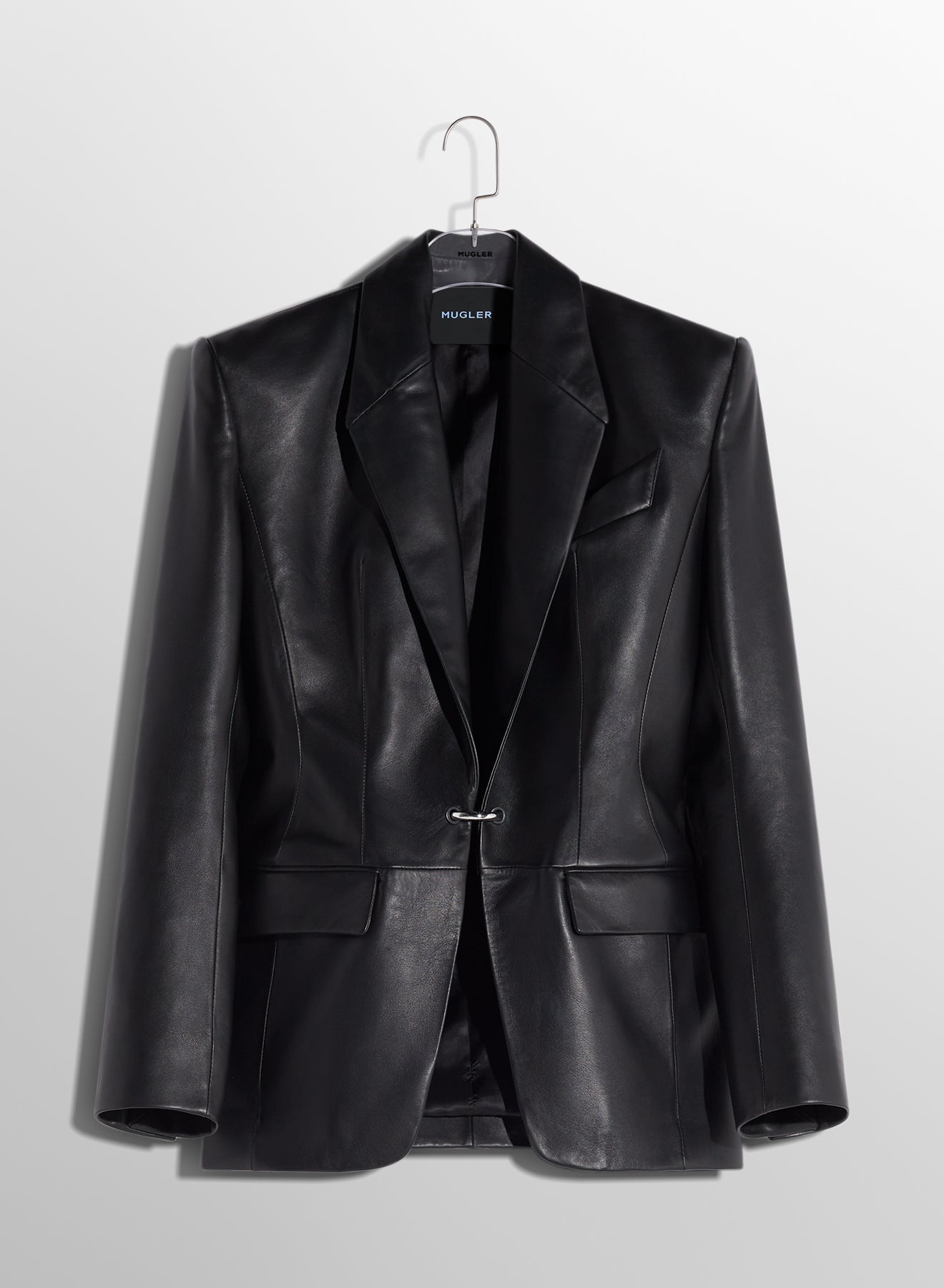 black pierced tailored leather jacket - 1