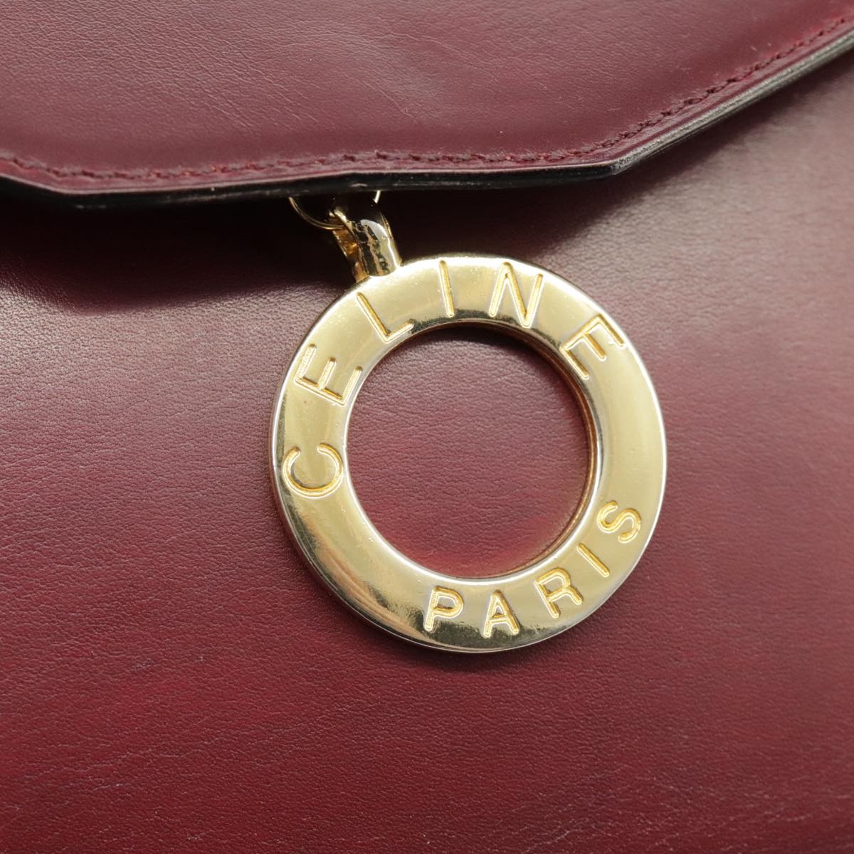 CELINE Shoulder Bag Leather Wine Red Gold - 15