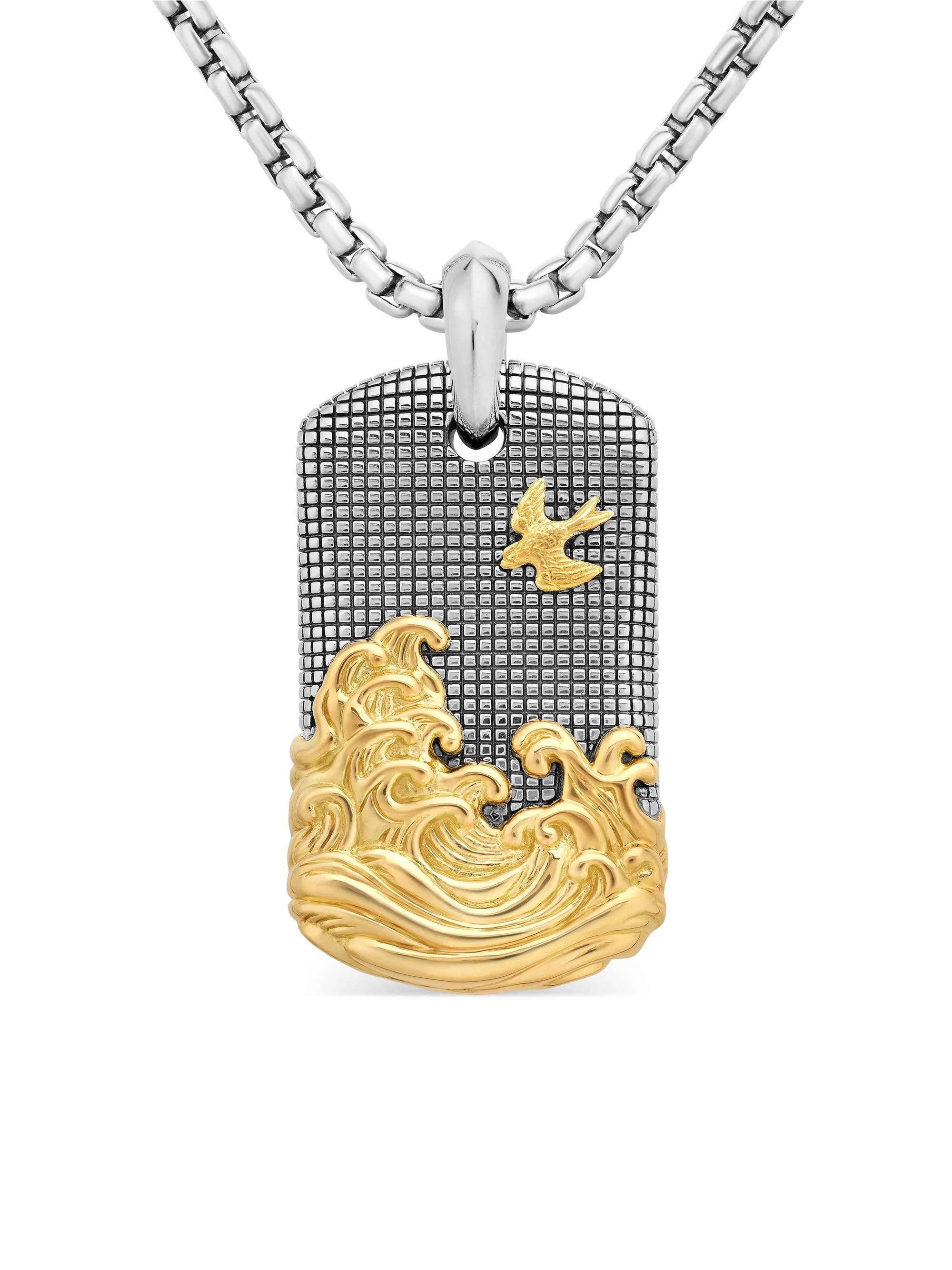 Men's Waves Tag in Sterling Silver - Silver - 1