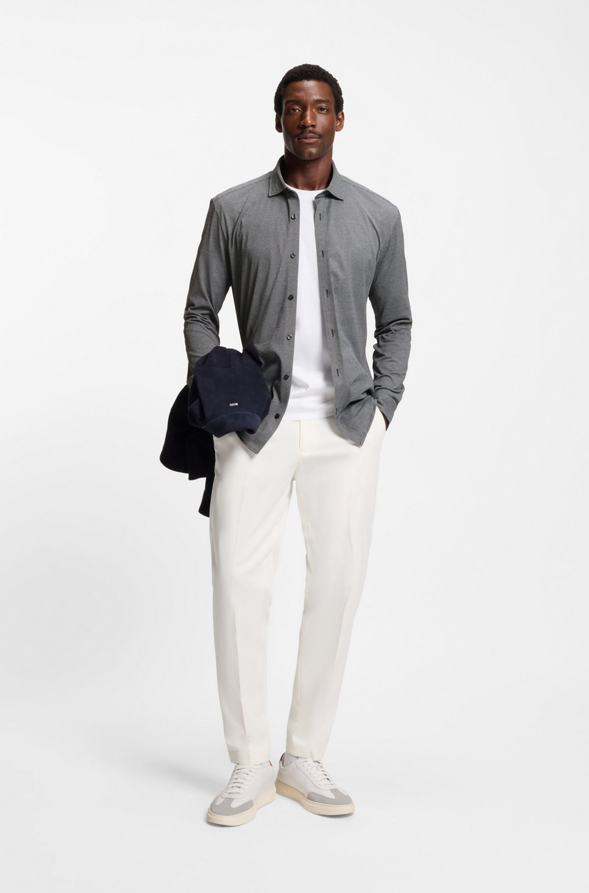 SLIM-FIT SHIRT IN COTTON-BLEND JACQUARD - 4