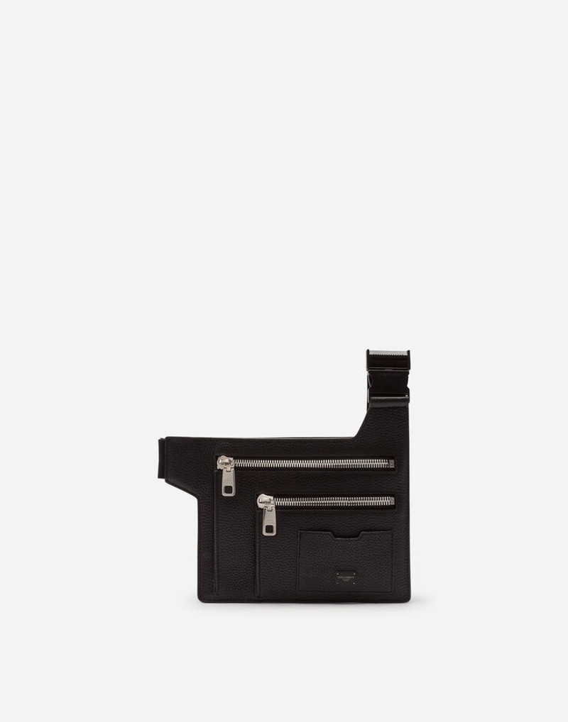 Flat Palermo belt bag in hammered calfskin with branded plate 1