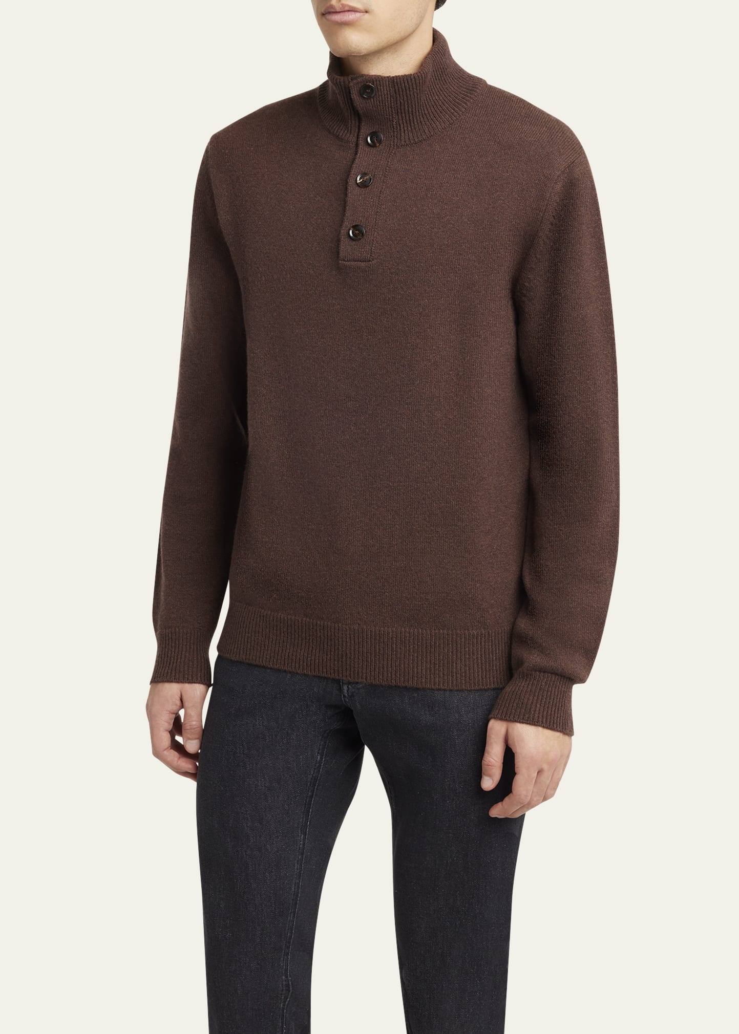Men's Cashmere Button Mock-Neck Sweater - 4