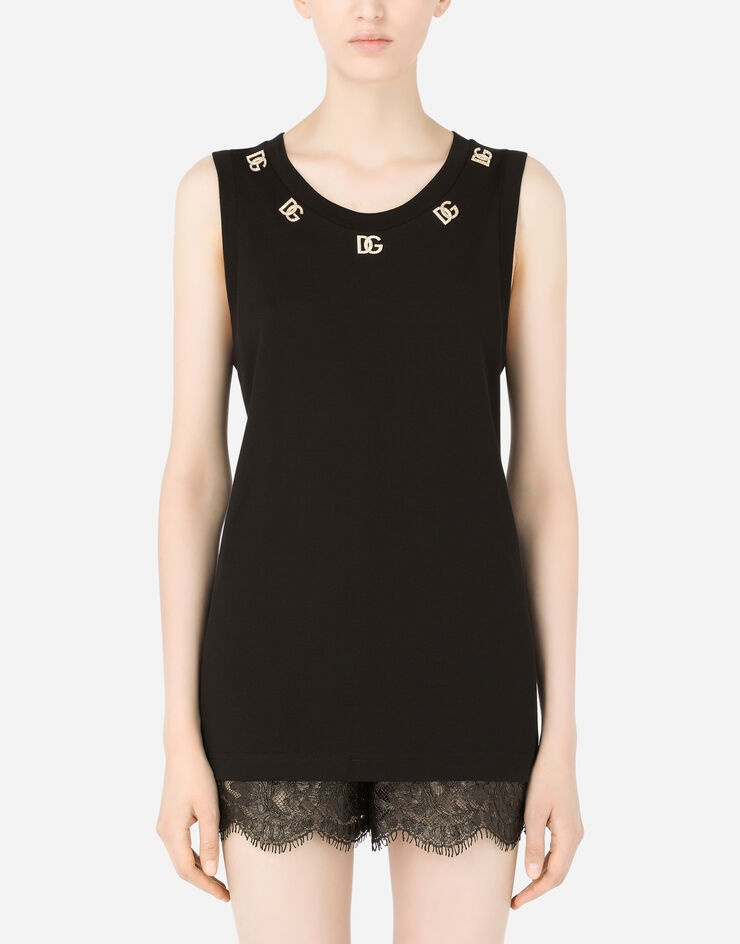 Jersey tank top with crystal DG embellishment - 1