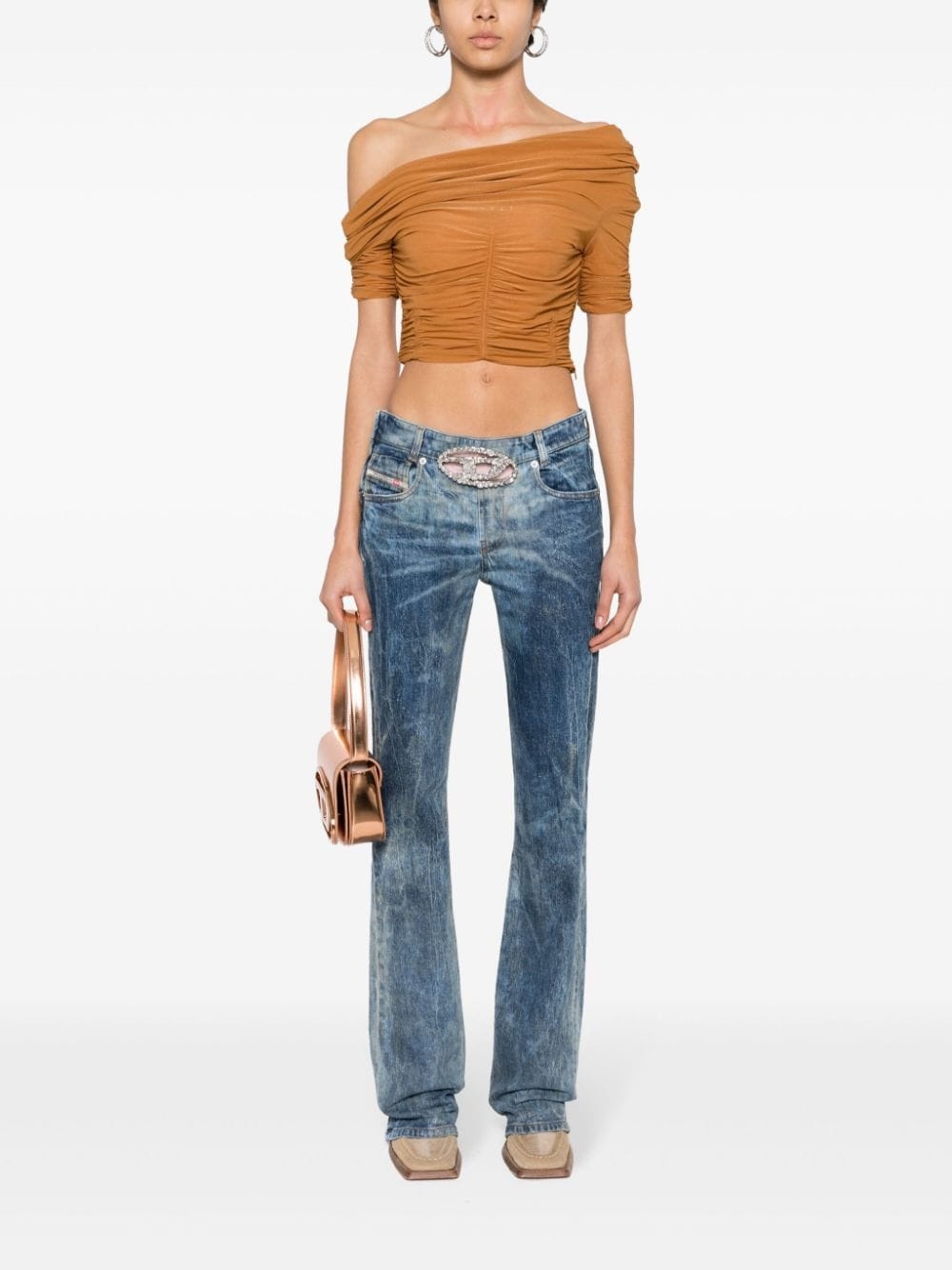 gem-logo buckle flared jeans - 2