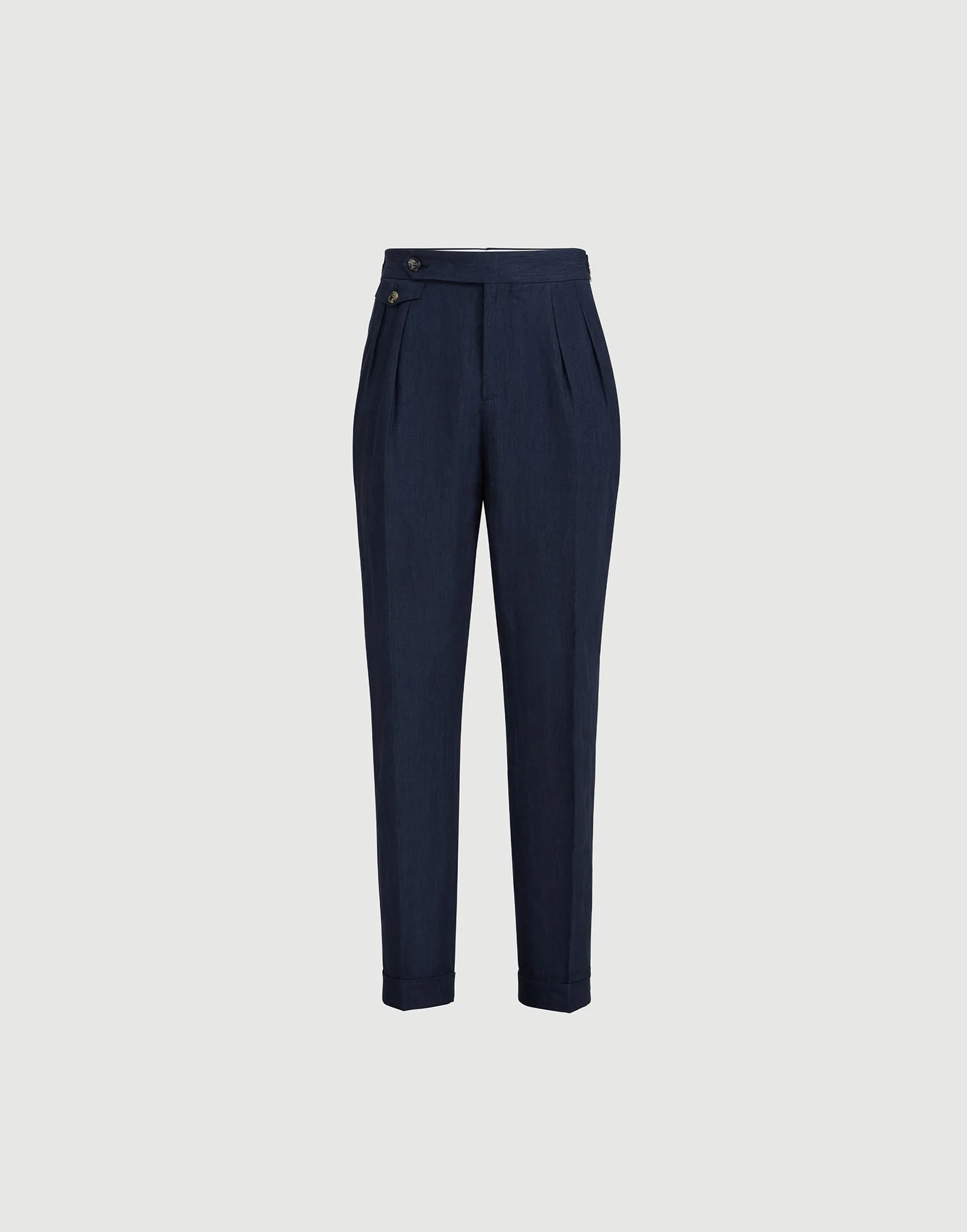 Lightweight délavé linen trousers with reversed double pleats and waist tabs - 1