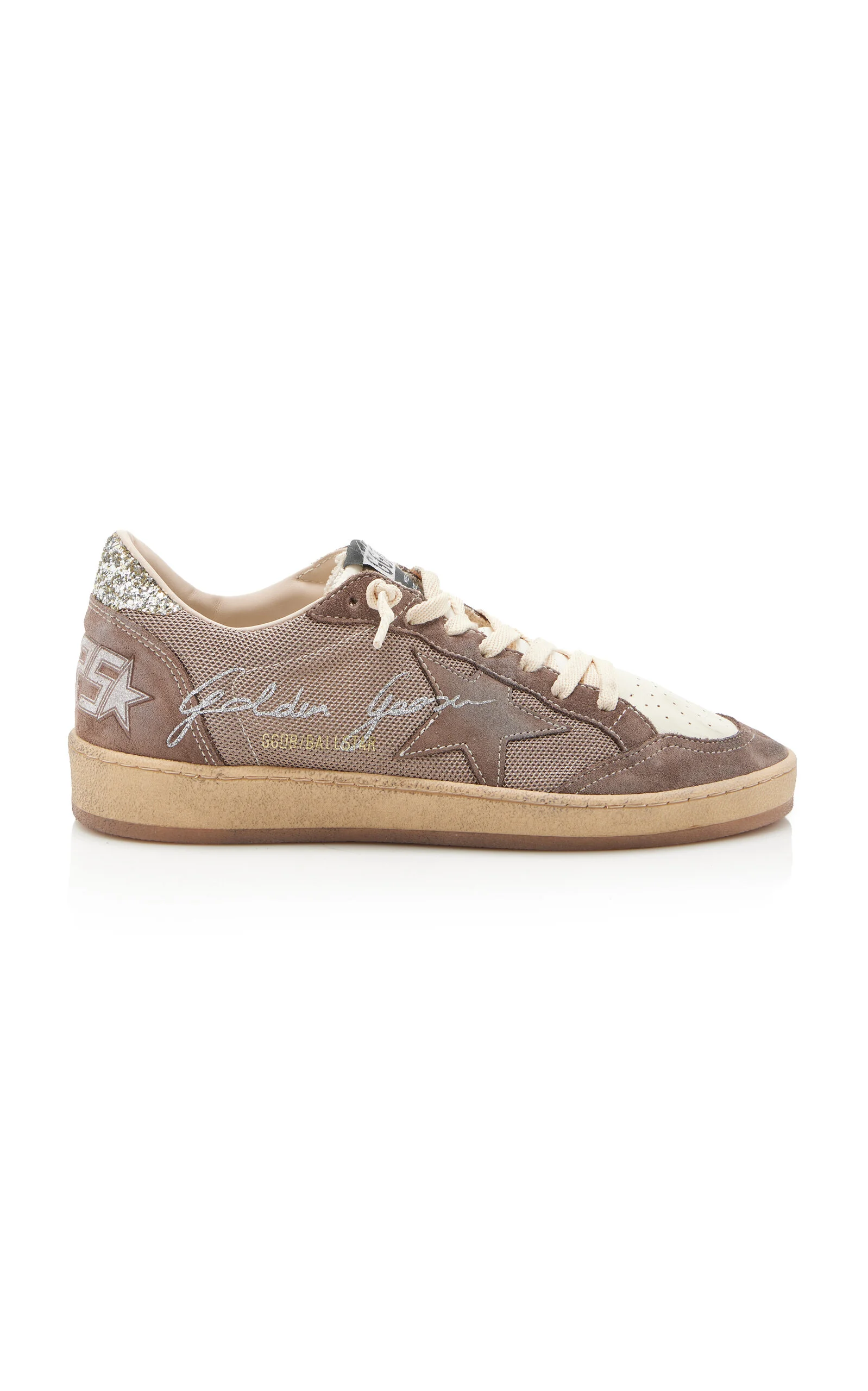 Ballstar Glittered Leather-Trimmed Mesh Sneakers brown - 1