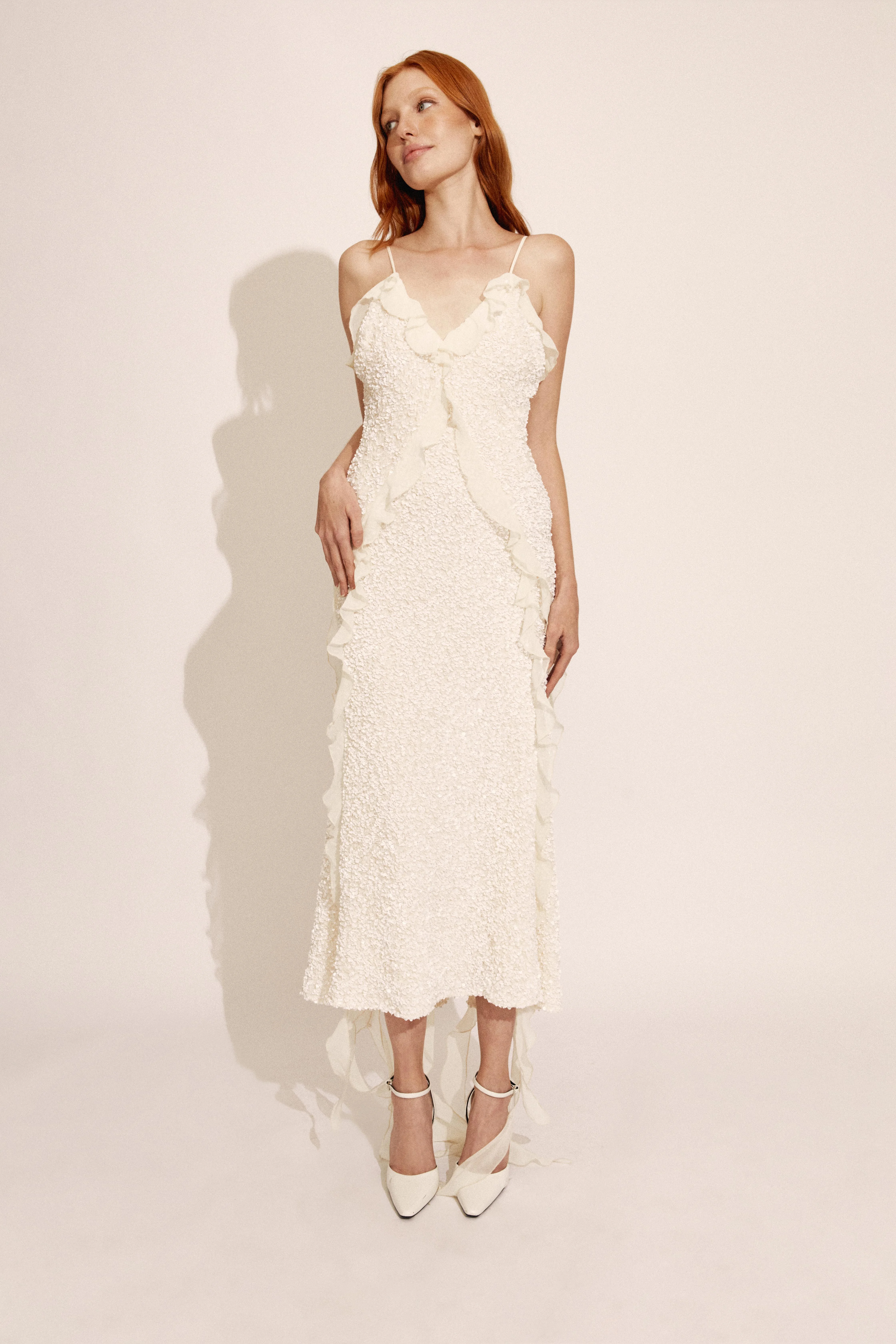 Marsella Ruffle Midi Dress In Ivory - 1