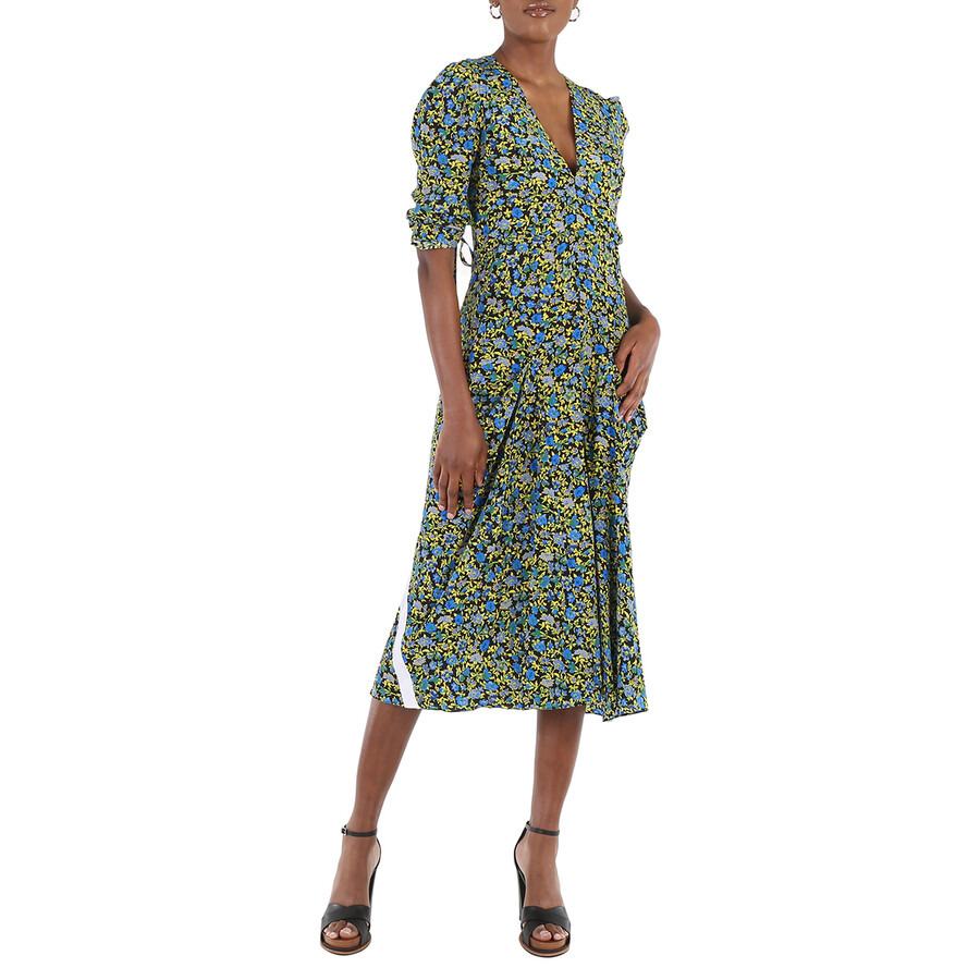 Victoria Beckham Ladies Black / Yellow / Blue / Green Floral-print Long Dress - 4