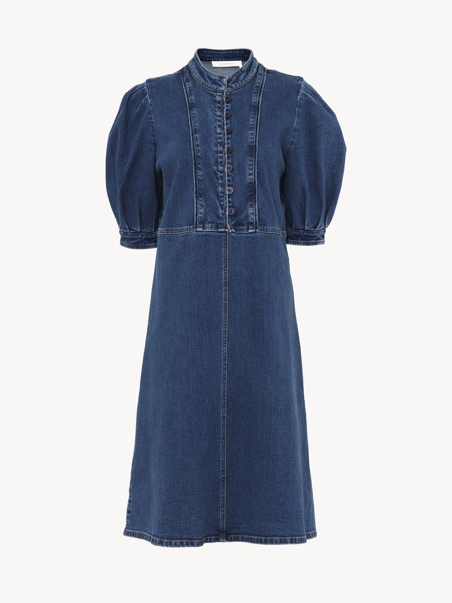 DENIM PUFF SLEEVE DRESS - 4