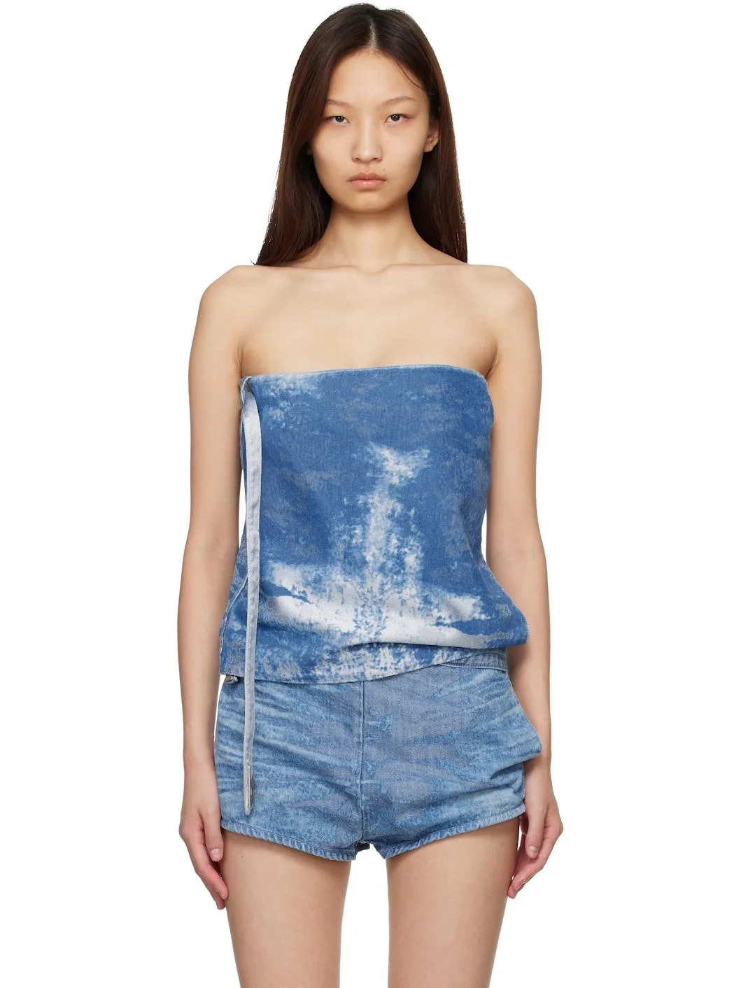 Blue Satin Denim Sleeveless Top - 1