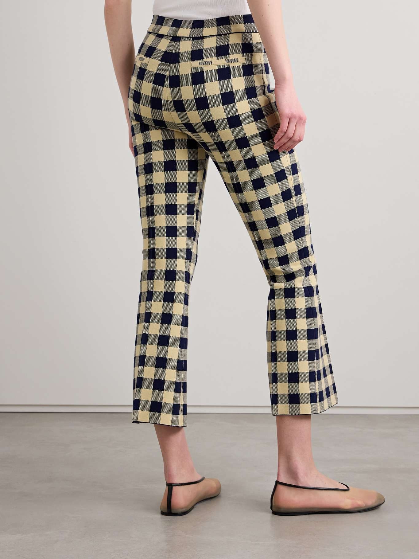 Kick cropped checked stretch-cotton flared pants - 4