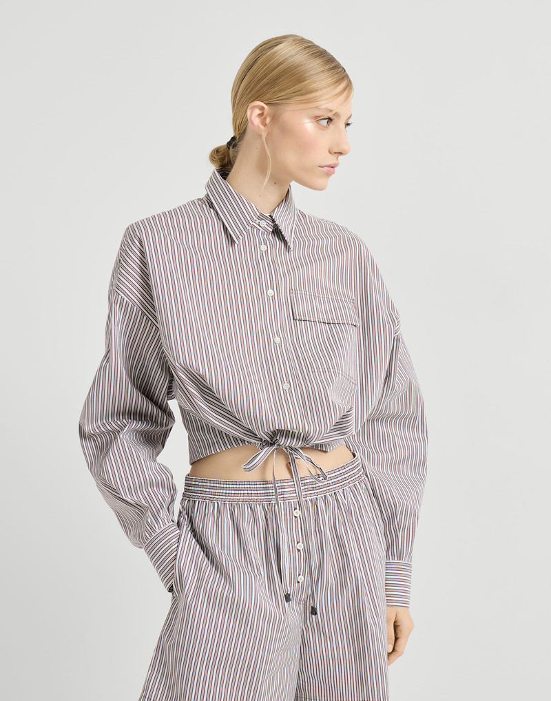 Striped cotton and silk poplin shirt with monili 2