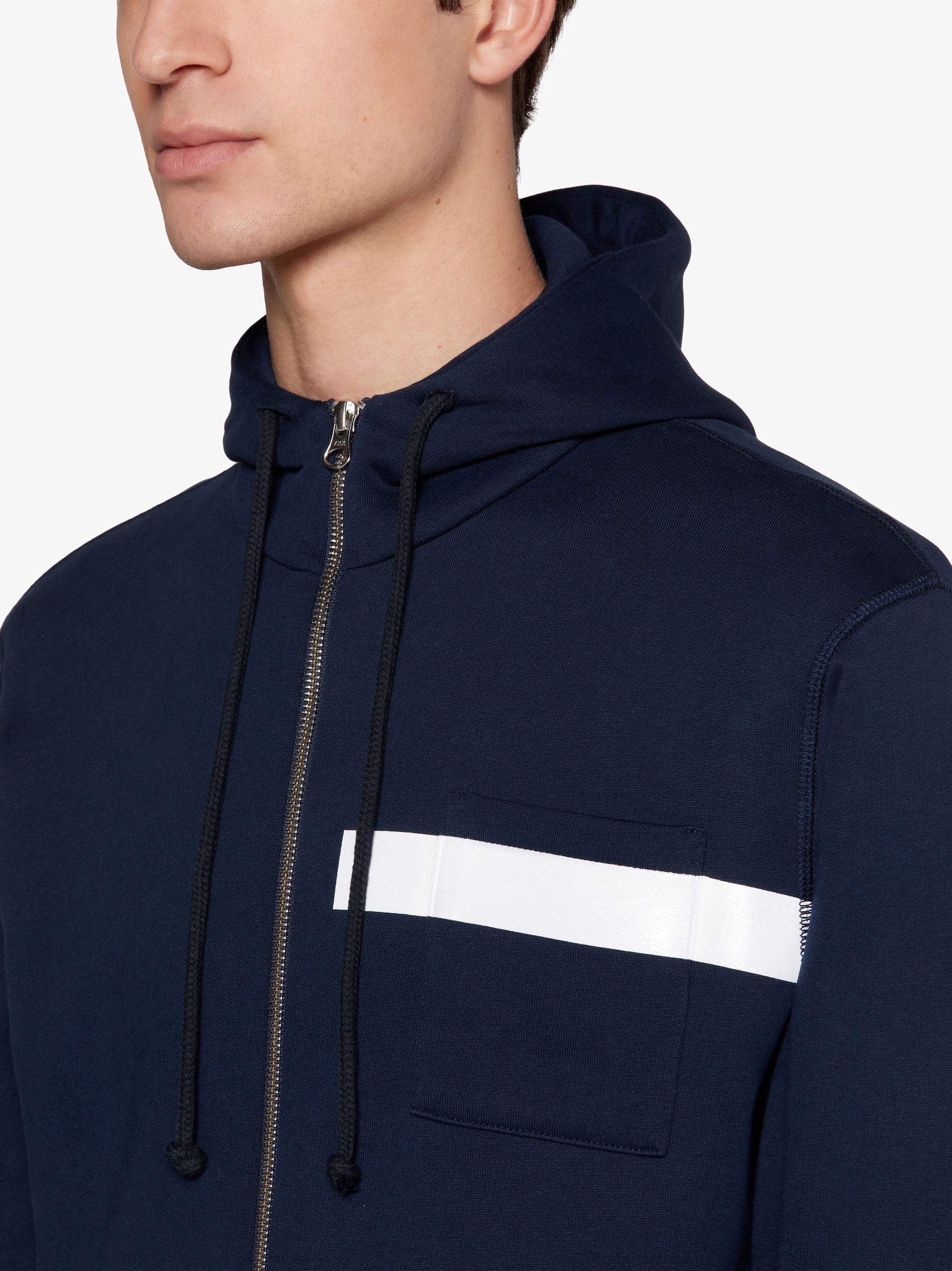 NAVY X WHITE COTTON HOODED SWEATSHIRT | GJM-208 - 5