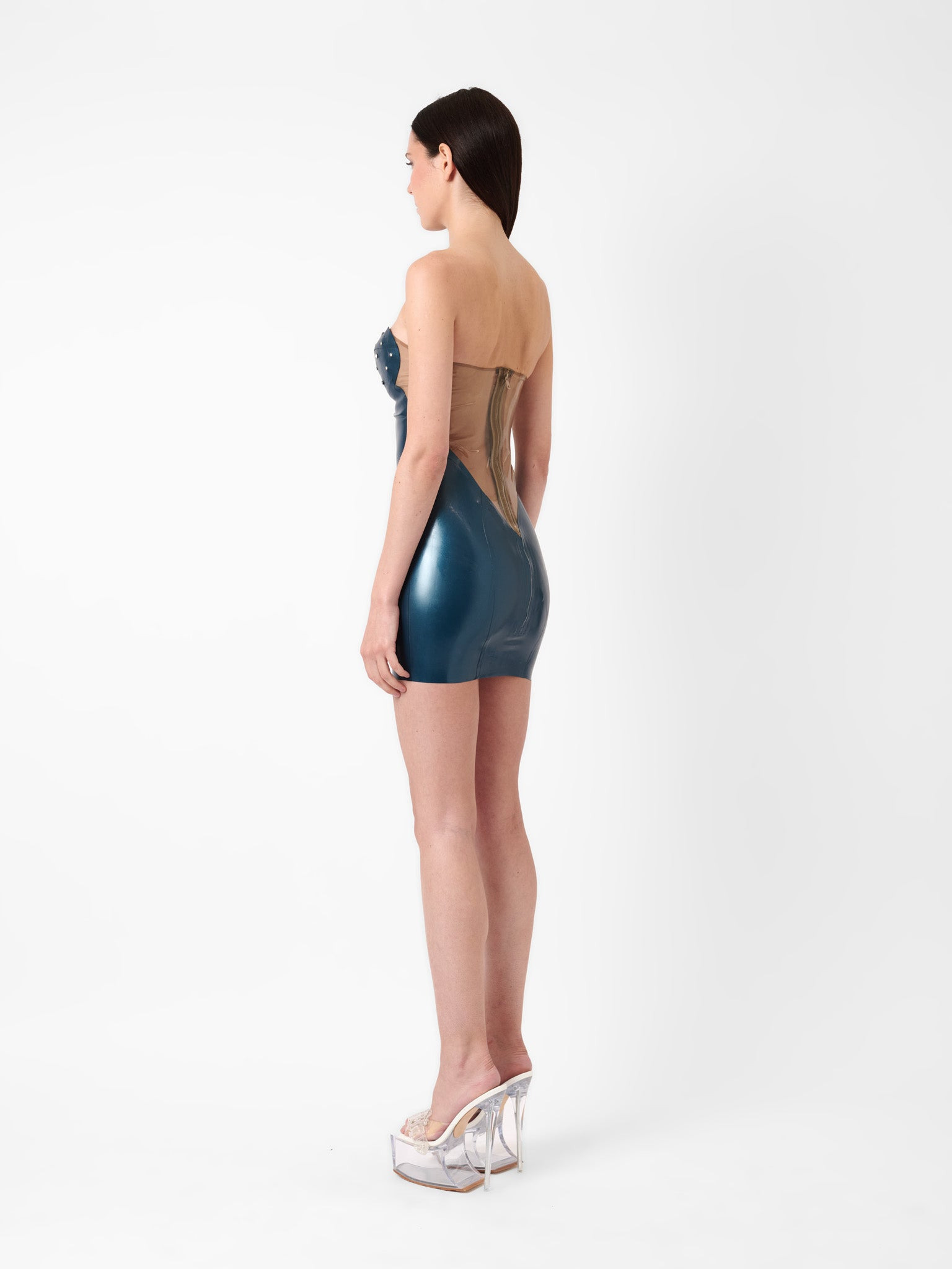 BUNNY LATEX MINI DRESS PEACOCK BLUE - 11
