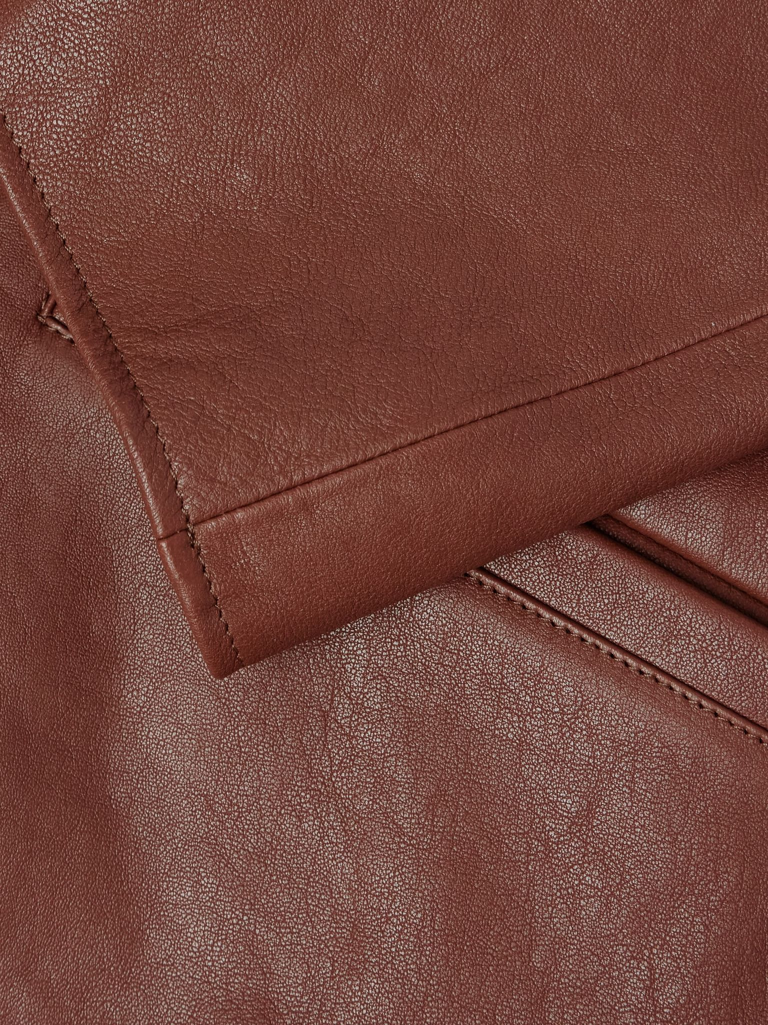 Shearling-Trimmed Leather Jacket Brown - 6