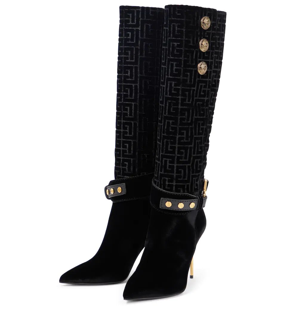 Robin Monogram velvet knee-high boots - 5
