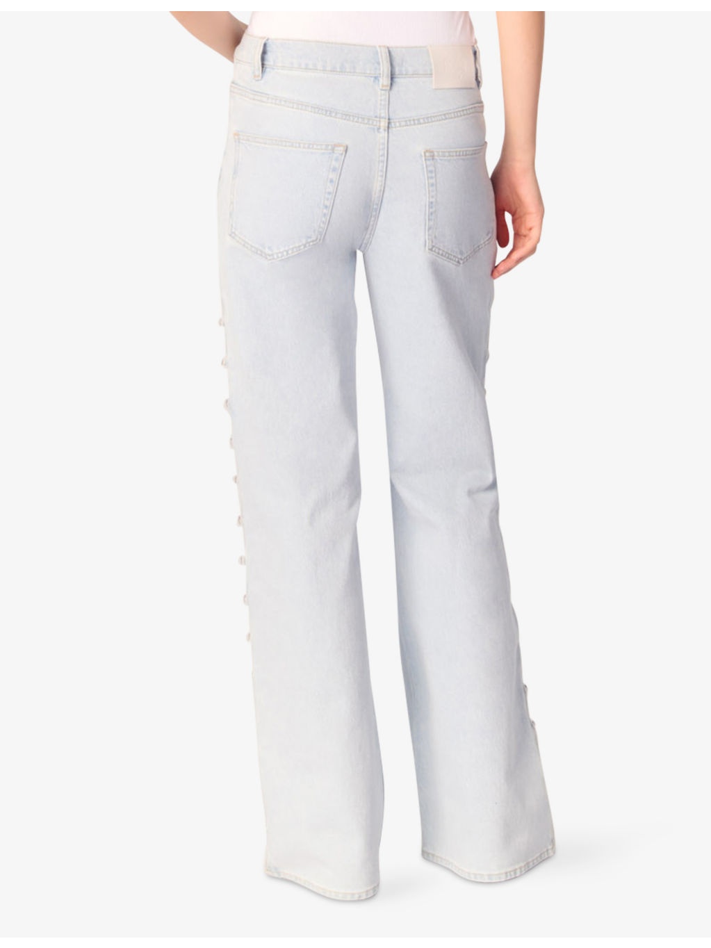 Crystal-Embellished Cut-Out Wide-Leg Mid-Rise Stretch-Denim Jeans - 4